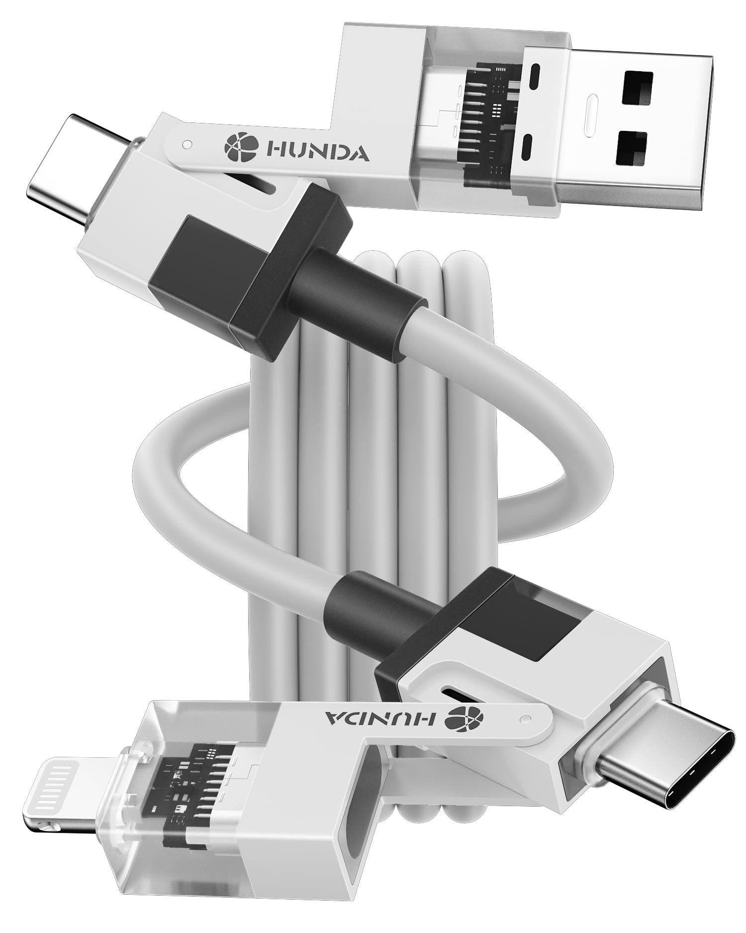 Hunda 4 In 1 Usb C To C Fast Charging Cable, Silicone Usb C To Lightning Cable 100W Dual Type C Cable Combo Lightning/Type C/Usb