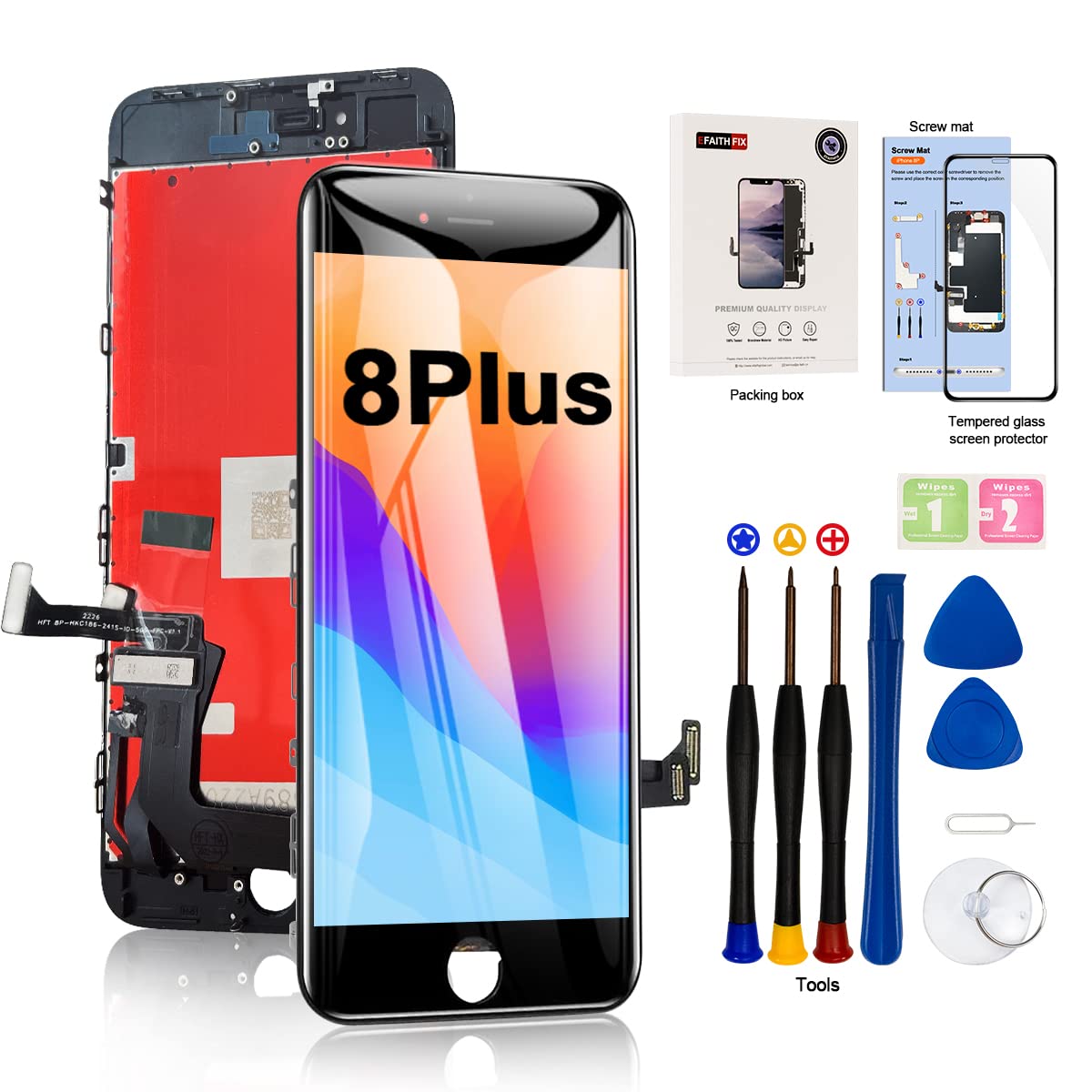 Efaithfix For Iphone 8 Plus Lcd Screen Replacement Black 5.5 Inch Frame Assembly Lcd Display 3D Touch Screen Digitizer With Repa