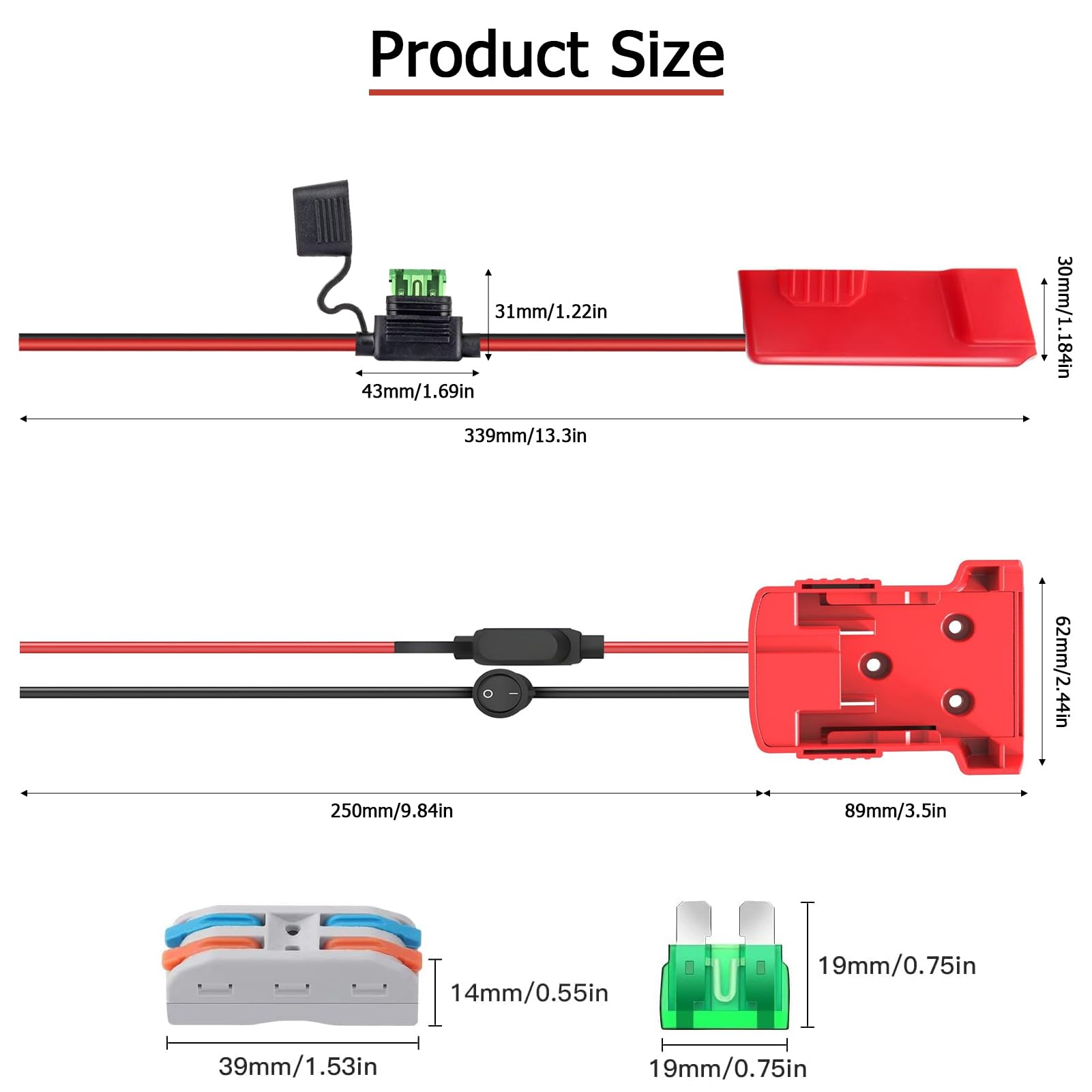 2 Pack Power Adapter Wheel Compatible With Milwaukee M18,18V Power Battery Wheel Conversion Kit With Switch, Fuse & Wire Termina