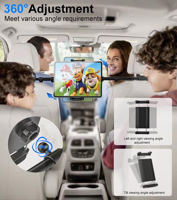 Kolasels Tablet Holder For Car Headrest With 4 Headrest Hooks, Car Tablet Mount Back Seat For Kids Fit 4 13' Tablets & Phones, Ipad Car Holder Back Seat For Ipad Pro 12.9, Air, Mini, Galaxy, Fire