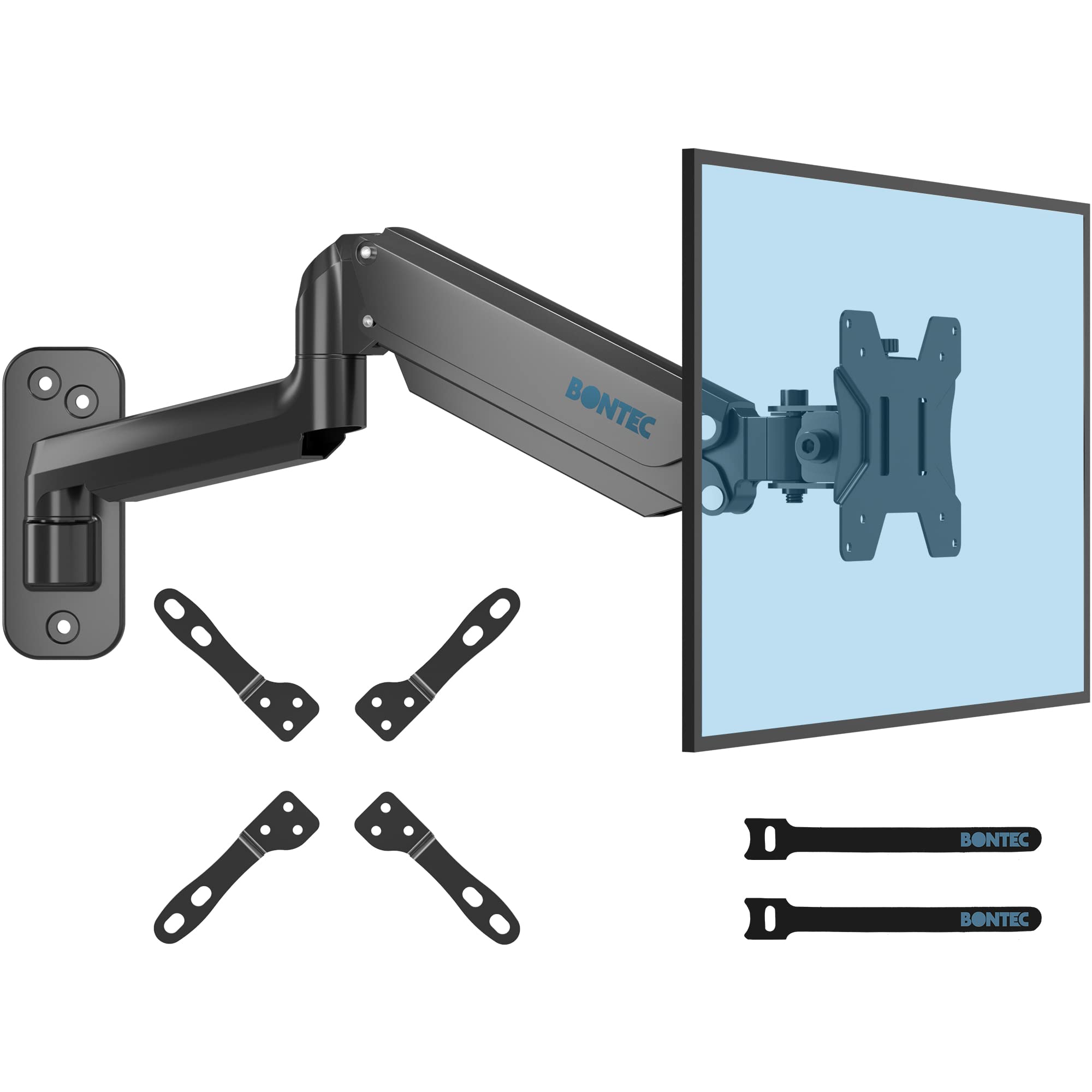 Bontec Monitor Wall Mount Bracket For 13 To 42 Inch Screens, Gas Spring Arm Wall Mount, Height Adjustable Articulating Single Ar