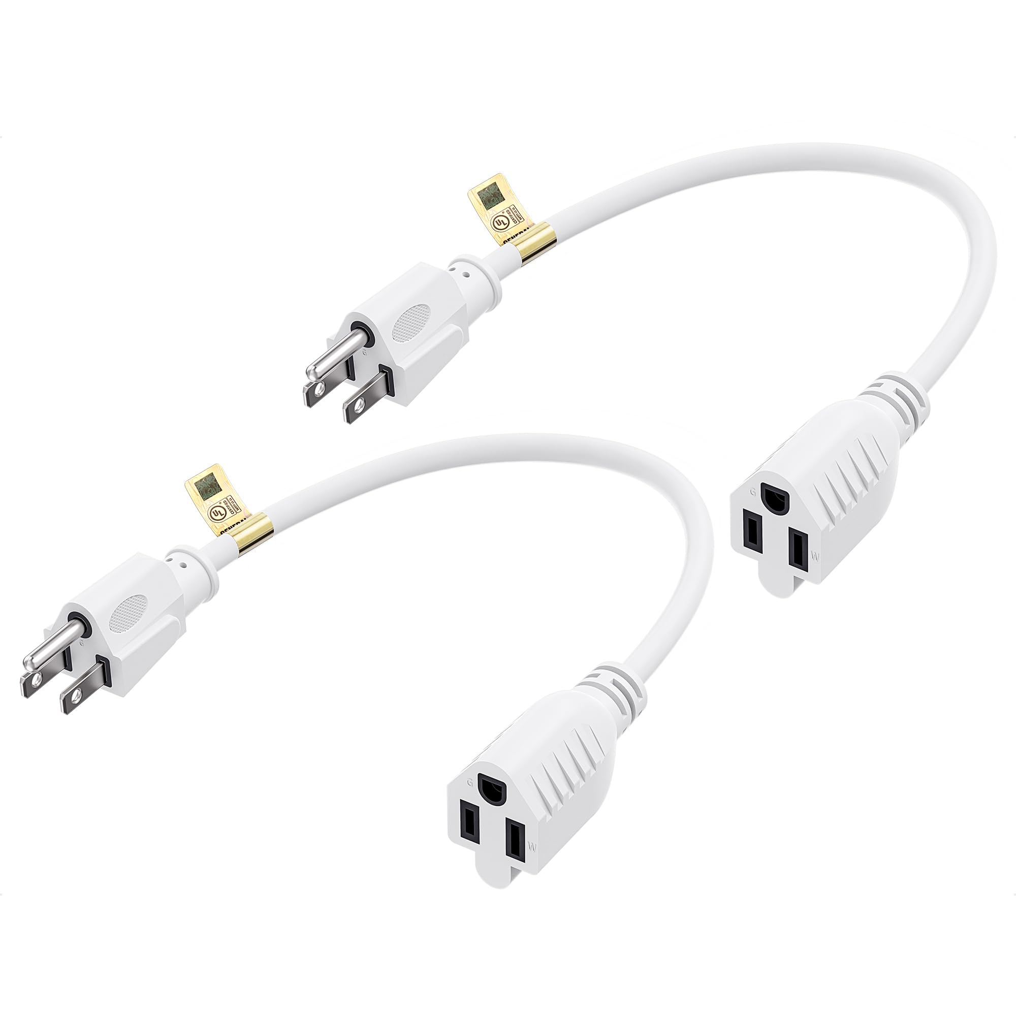 [Ul Listed] Cable Matters 2 Pack 16 Awg Heavy Duty 13A Short Power Extension Cord   1Ft, 3 Prong Power Cord Extension, Nema 5 15