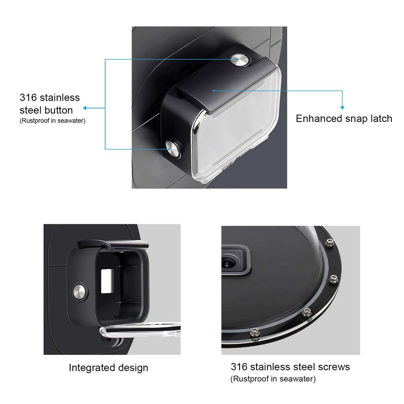 Soonsun Dome Port For Gopro Hero 8 Black Camera, 6 Inch Snorkeling Underwater Diving Dome Port Lens With Waterproof Housing Case