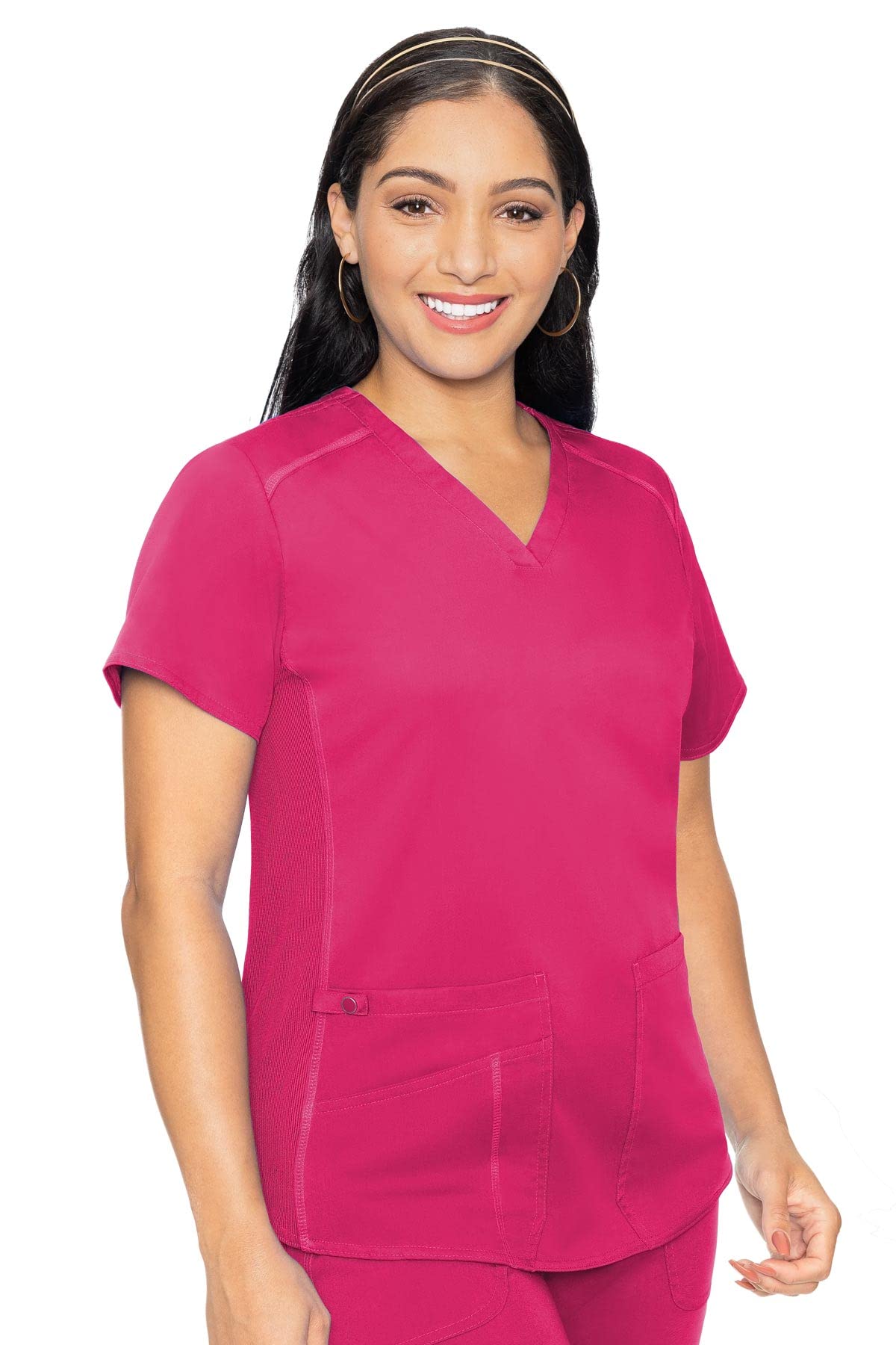 Med Couture Womens Touch Collection V Neck Shirttail Hem Kerri Scrub Top, Pink Punch, Medium