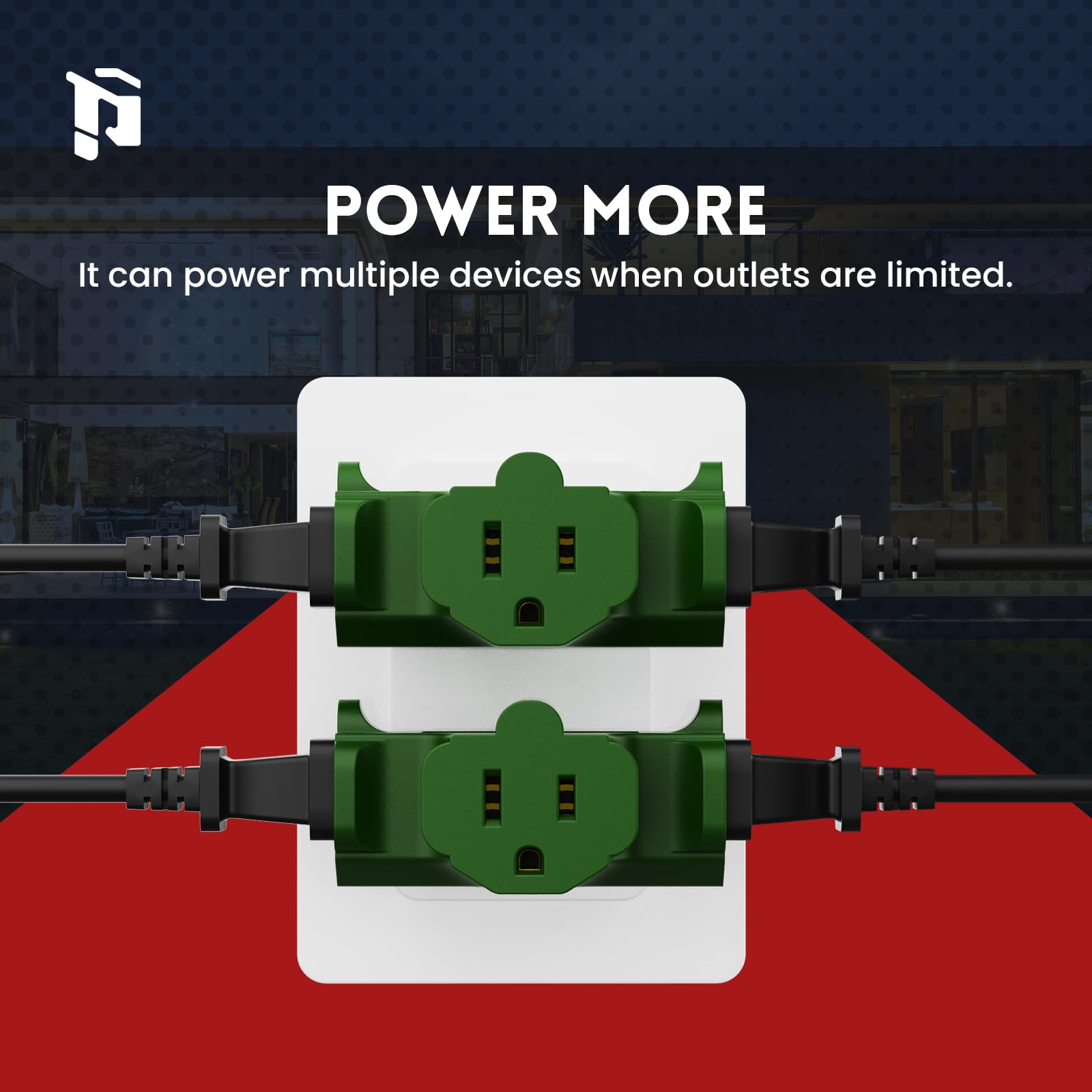 Plugtul 3 Way Plug Adapter, 3 Plug Wall Adapter, 3 Prong, Grounded, 15A, 1875W, Multiple Plug Expander For Home, Outdoor, Etl Li