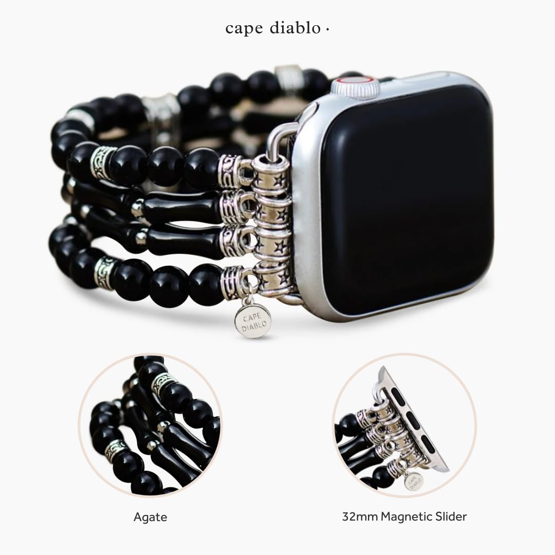 Cape Diablo Smart Watch Band For Women - Handmade Gemstone Strap - Compatible With 38Mm-45Mm Apple Faces (Moonlight Agate, Large
