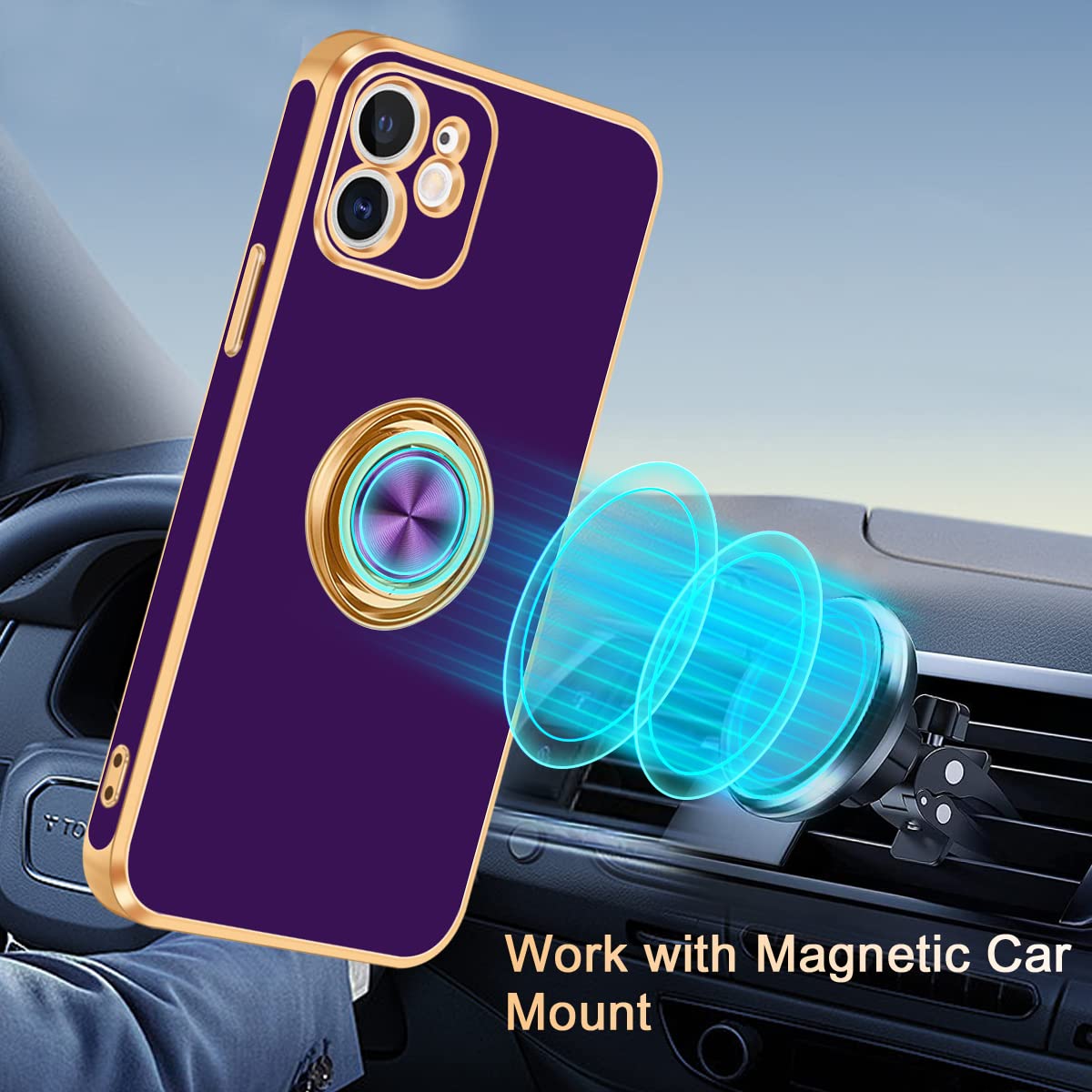 Fingic Compatible With Iphone 11 Case[With 360 Rotatable Ring Holder Kickstand] [Support Magnetic Car Mount] For Women Men Slim