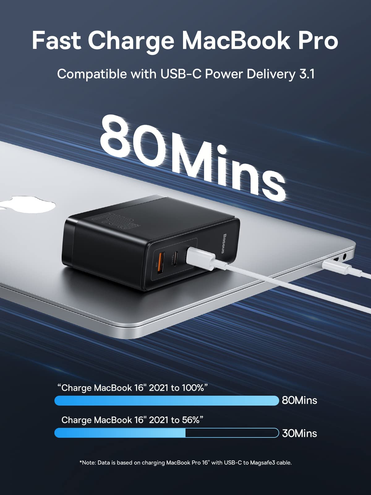 Baseus 140W Usb C Wall Charger Pd 3.1 With 3.3Ft Usb C To C Cable, 3 Port Gan5 Charger For Laptops, Ipad Pro, Iphone 15/Pro/14/13 Series, Galaxy S23/S22, Macbook Pro 16'', Steam Deck, Black