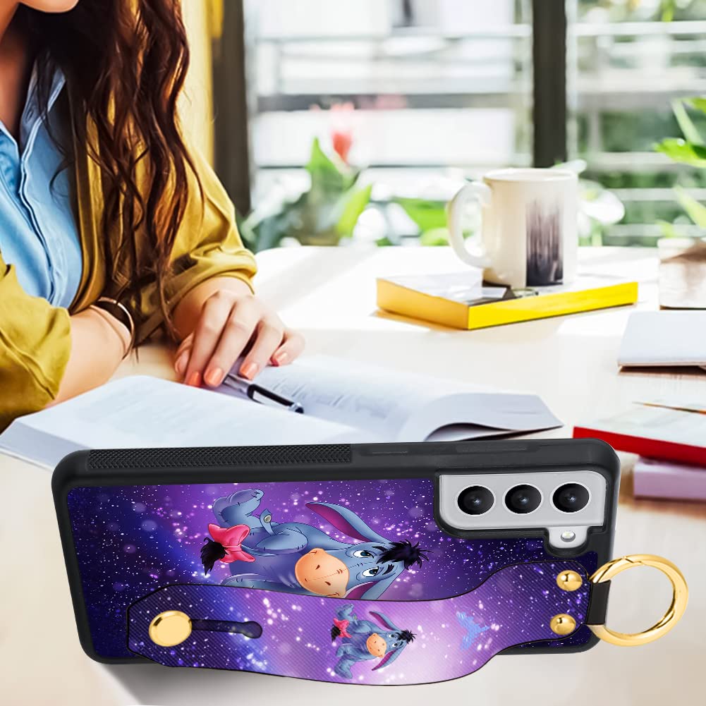 Cuwana Cartoon Case For Samsung Galaxy S22 Case 6.1 Inch Cute Purple Eeyore Cartoon Character Design With Lanyard Wrist Strap Ba