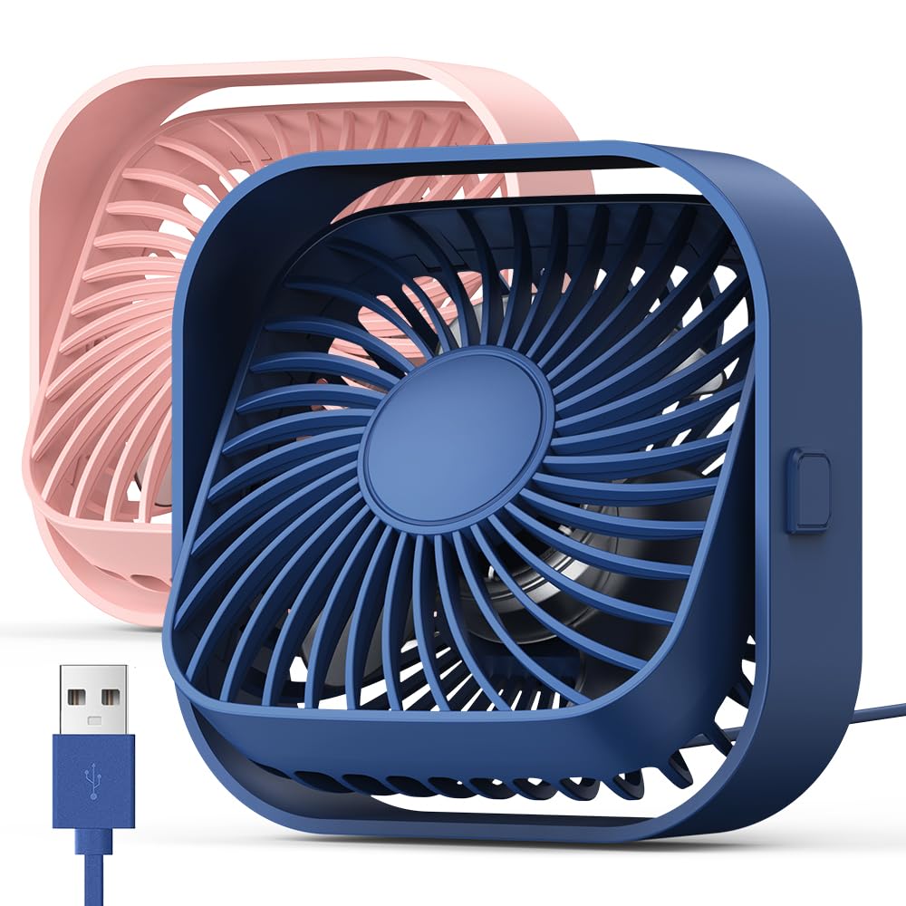 Topk Usb Desk Fan, [2Pack] Mini Fan, Strong Airflow & Quiet Operation, Three-Speed Wind Small Cooling Fan, 360 Rotatable Head Fo
