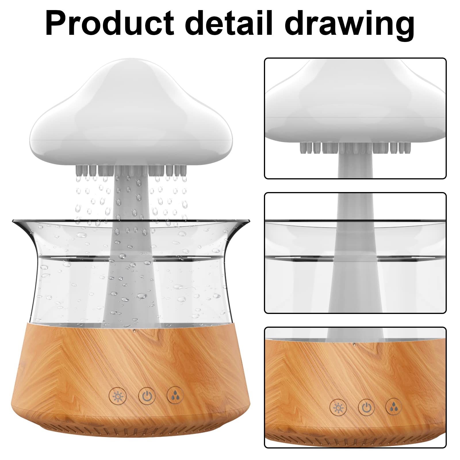 Cloud Rain Humidifiers For Bedroom & Large Room   Essential Oil Diffuser With 7 Colors Led Lights   Whole House Coverage Auto Sh