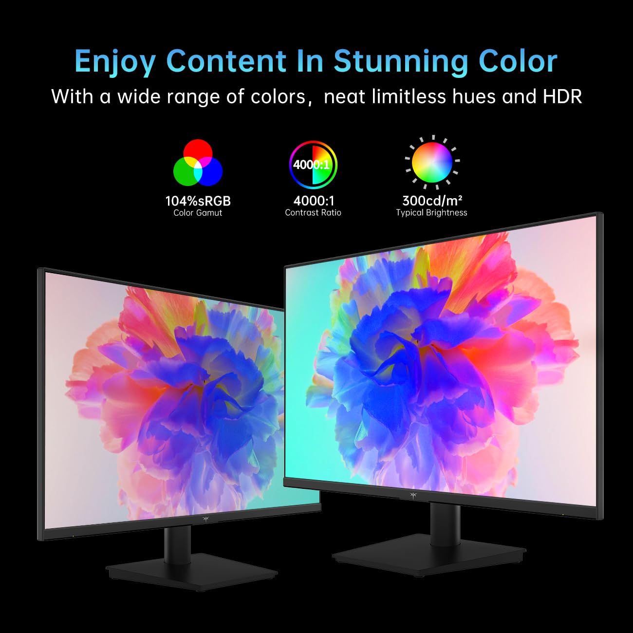 KTC 24 1080P Full HD Gaming Monitor, 100Hz, HDR10, Frameless, Freesync, HDMI & VGA, Tilt Adjustable, Eye Care, Black