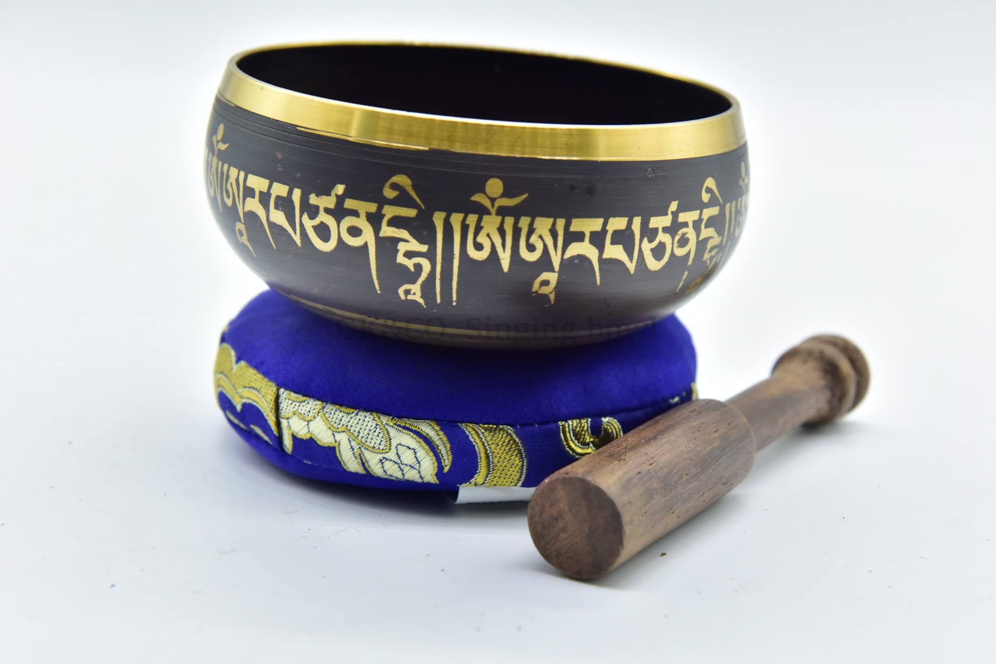 3.75'' Tibetan Meditation Yoga Singing Bowl Black Set With Free Wooden Mallet And Silk Cushion From Nepal, Singing Bowls.