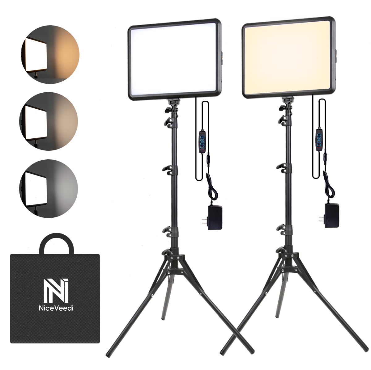 2 Pack Photography Lighting Kit, Niceveedi 22W Led Video Light Kit, 2900 7000K Studio Light With Tripod Stand, 73'' Stream Light