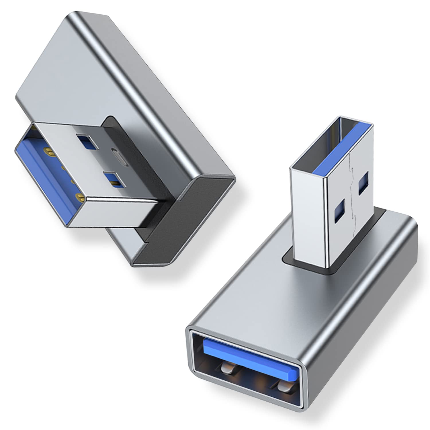 Areme 90 Degree Usb 3.0 Adapter 2 Pack, Right Angle Usb A Male To Female Converter Extender For Pc, Laptop, Usb A Charger, Power Bank And More (Grey)
