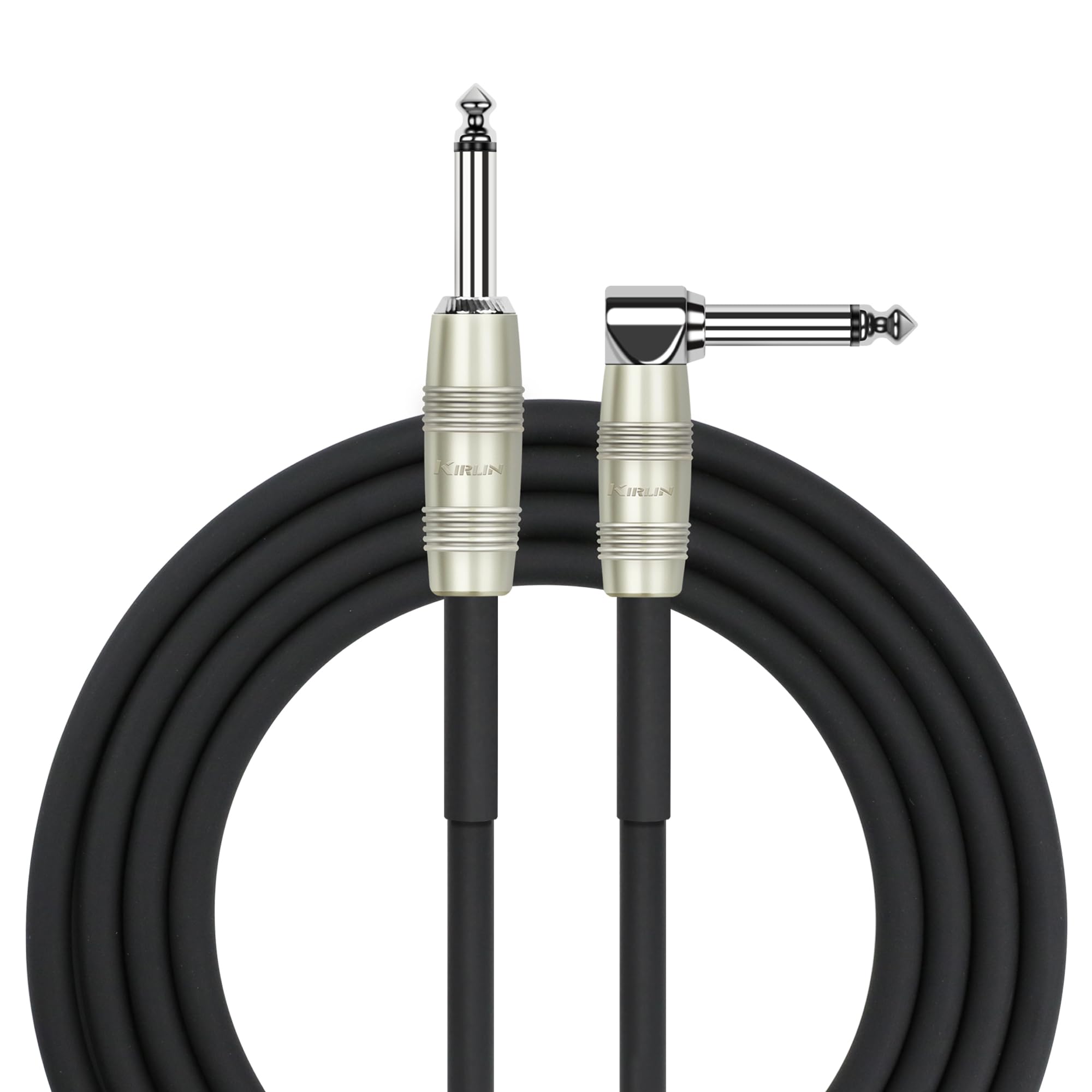 Kirlin Cable Ip 202Pr 10/Bk   10 Feet   Straight To Right Angle 1/4 Inch Plug Instrument Cable Black Pvc Jacket