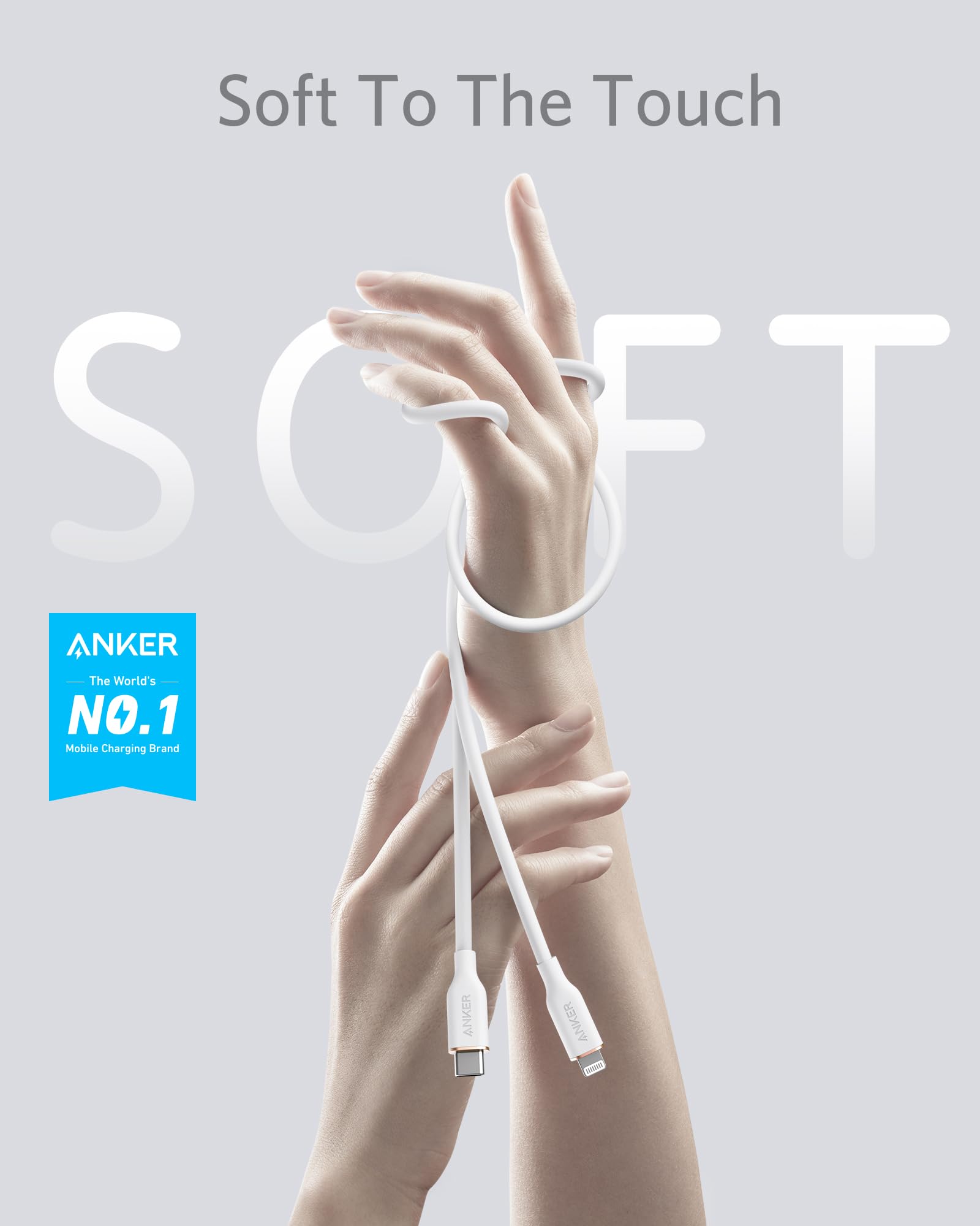 Anker Usb C To Lightning Cable, 641 Cable (Cloud White, 3Ft), Mfi Certified, Powerline Iii Flow Silicone Fast Charging Cable For