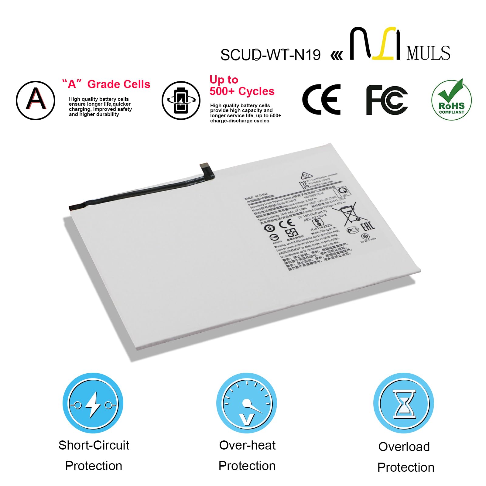 Muls Scud Wt N19 Tablet Replacement Battery For Samsung Galaxy Tab A7 10.4 2020 Sm T500 Sm T500N Sm T505 Sm T505N Sm T503 Sm T50