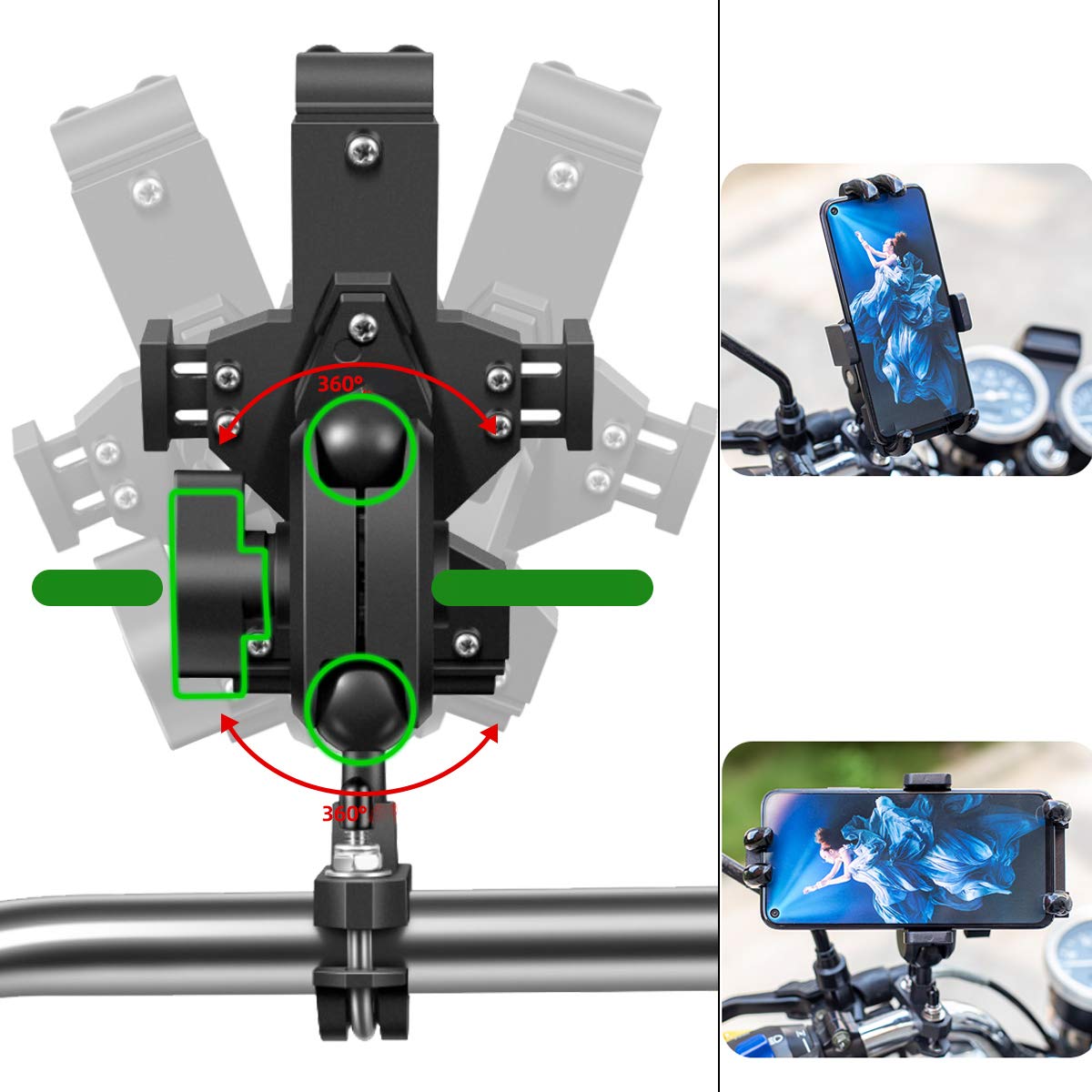 Imestou Aluminium Motorcycle Phone Mount U Bolt Handlebar 1'' Ball Stem Cellphone Holder 360 Rotating With Length Width Adjustab