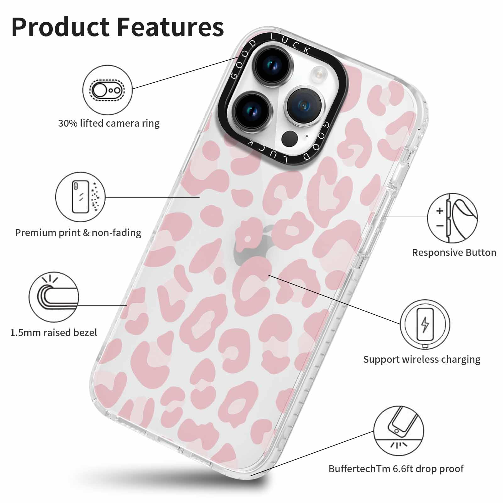 Rumdey 2 Pack Cute Clear Leopard Cases For Iphone 14 Pro 6.1'' Phone Case, Cheetah Print Design Cases Soft Silicone Slim Tpu Sho