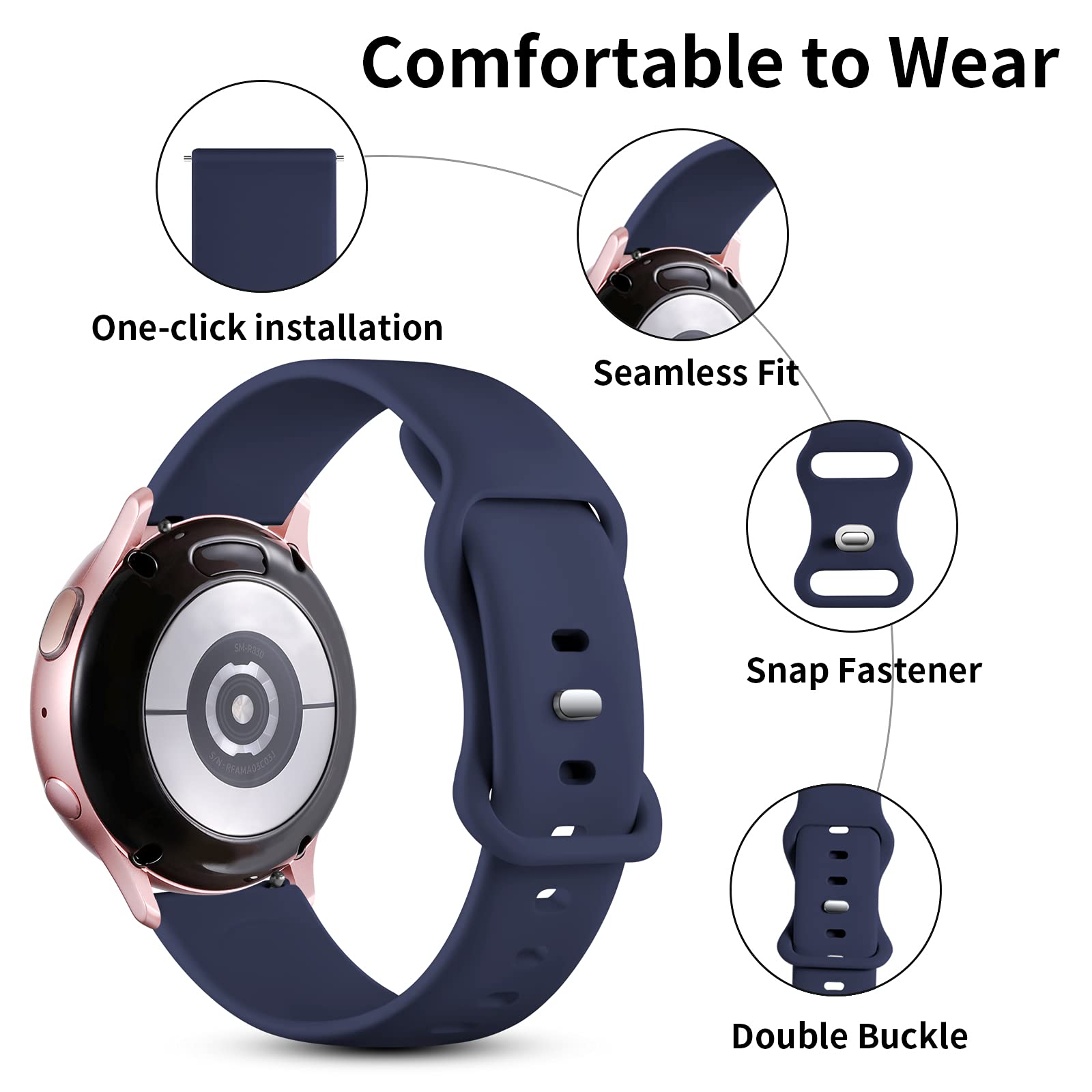 Lerobo Sport Band Compatible For Galaxy Watch 4/Galaxy Watch 5 Band/5 Pro Band/Active 2 Watch Band 40Mm 44Mm,Watch 4 Classic 42Mm 46Mm/Watch 3 Band 41Mm,20Mm Soft Silicone Band Strap For Men Women