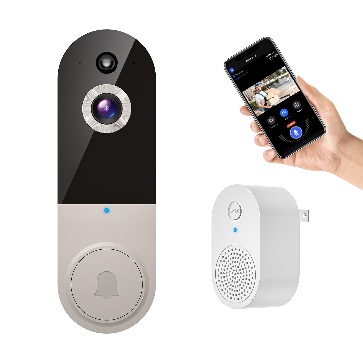 FineLuck WiFi Video Doorbell Camera Wireless, Battery Powered, AI Human Detection, 2.4G WiFi, Cloud Storage, Indoor Outdoor Surv