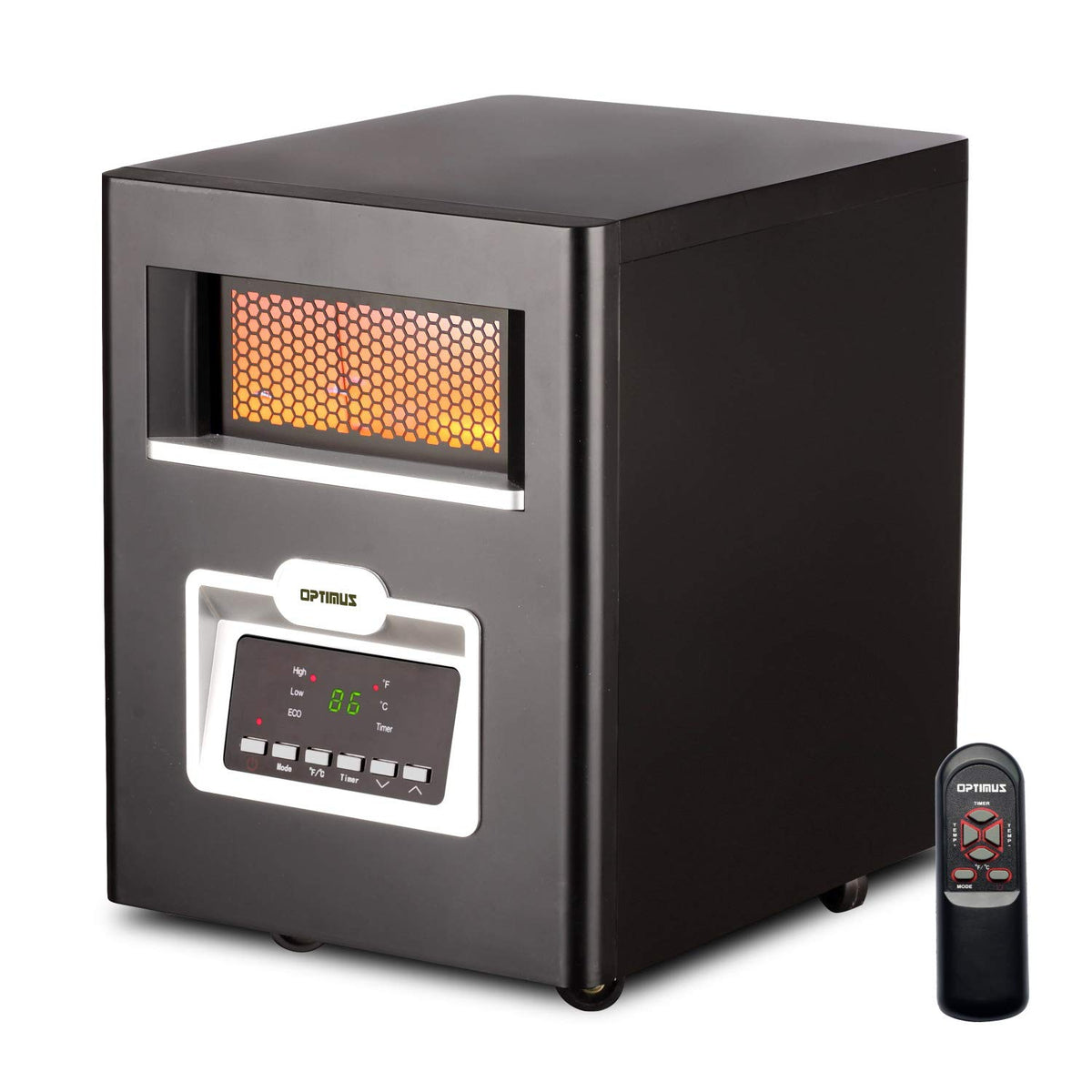 Optimus Infrared Quartz Remote, Led Display Heater, Black