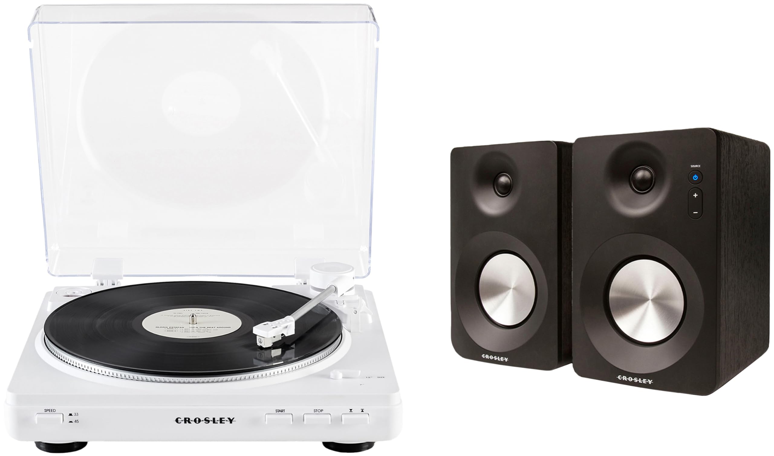 Crosley T400D-WH Fully Automatic Bluetooth 2-Speed Turntable Record Player with S100A Stereo Speakers, White