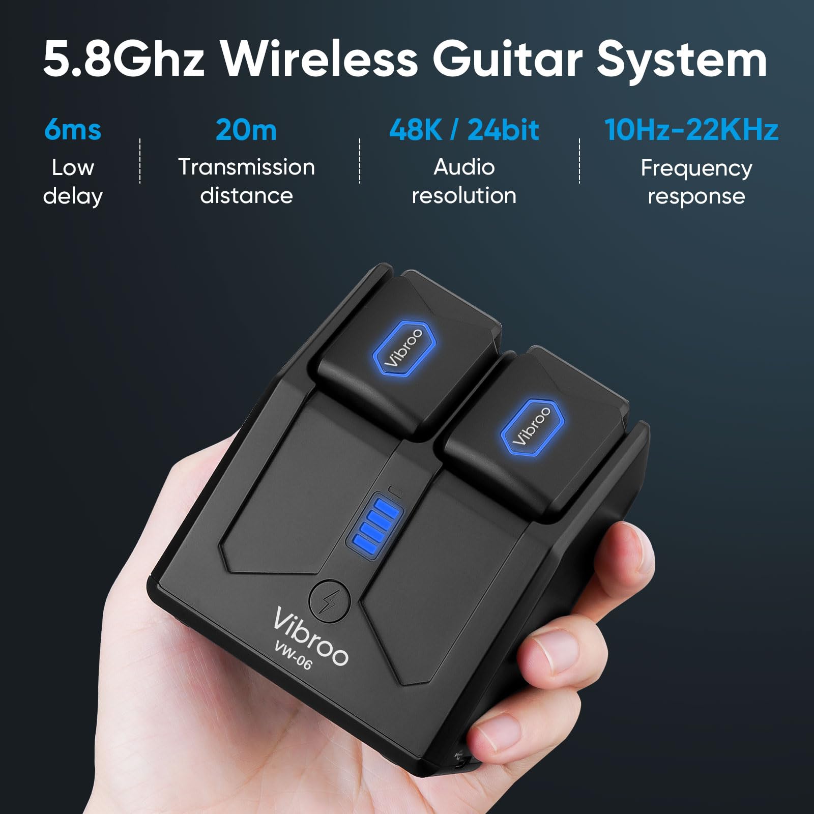 Vibroo 5.8Ghz Wireless Guitar System, Charging Case Included, Wireless Transmitter And Receiver With 4 Channels For Guitars Bass