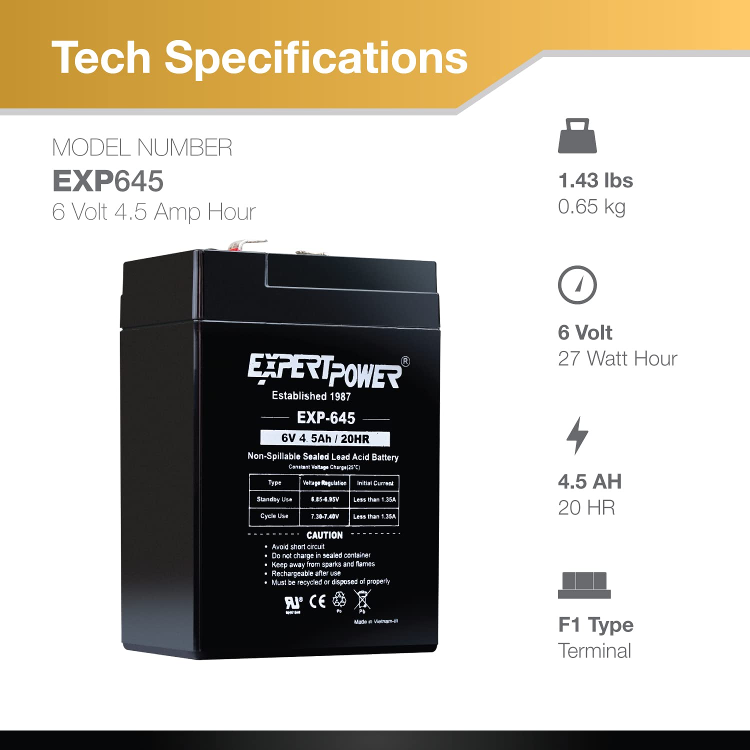 Expertpower 6 Volt 4.5 Amp Rechargeable Battery (4 Pack)