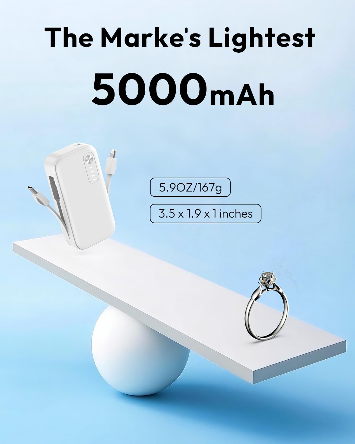 A Addtop 2-Pack Mini-Portable-Charger-With-Built In-Cables - 5000Mah Small Power Bank Pd Qc Fast Charging Usb-C External Battery