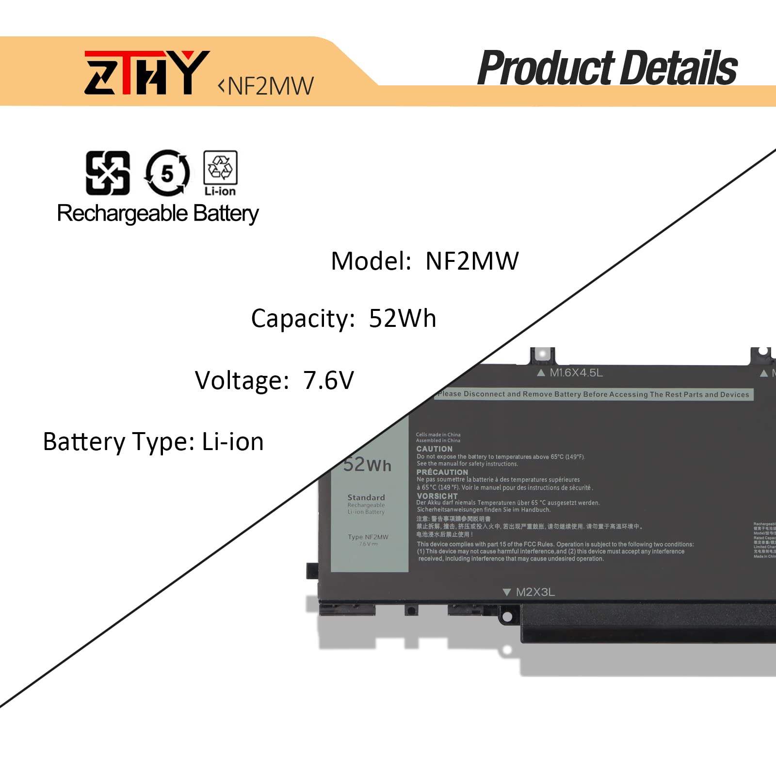 Zthy Nf2Mw Laptop Battery Replacement For Dell Latitude 7400 2 In 1 Latitude 9410 2 In 1 Series Notebook P110G P110G001 7146W 08
