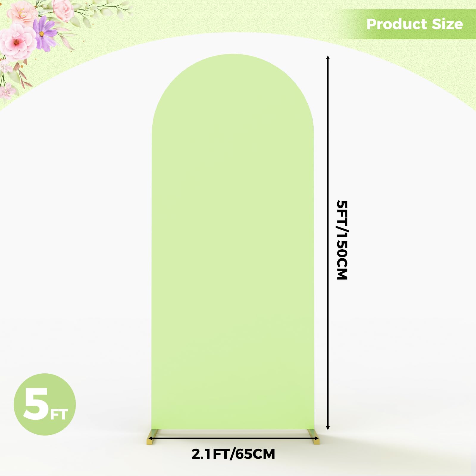 Babenest 5Ft Green Wedding Arch Cover, Spandex Fitted Arch Backdrop Cover For Photography, Round Top Chiara Stand Cover For Part