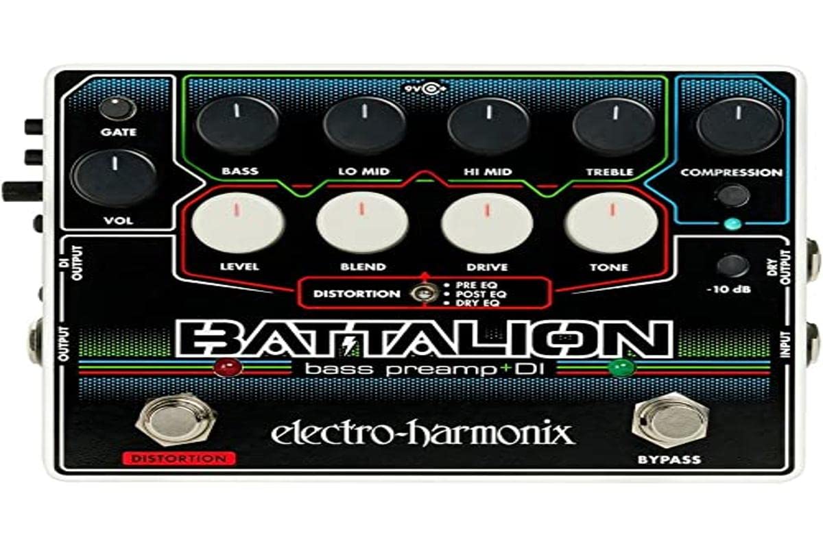 Electro Harmonix Battalion Black 4 Band Eq, Mosfet Distortion, Compressor, Noise Gate Bass Preamp & Di Pedal