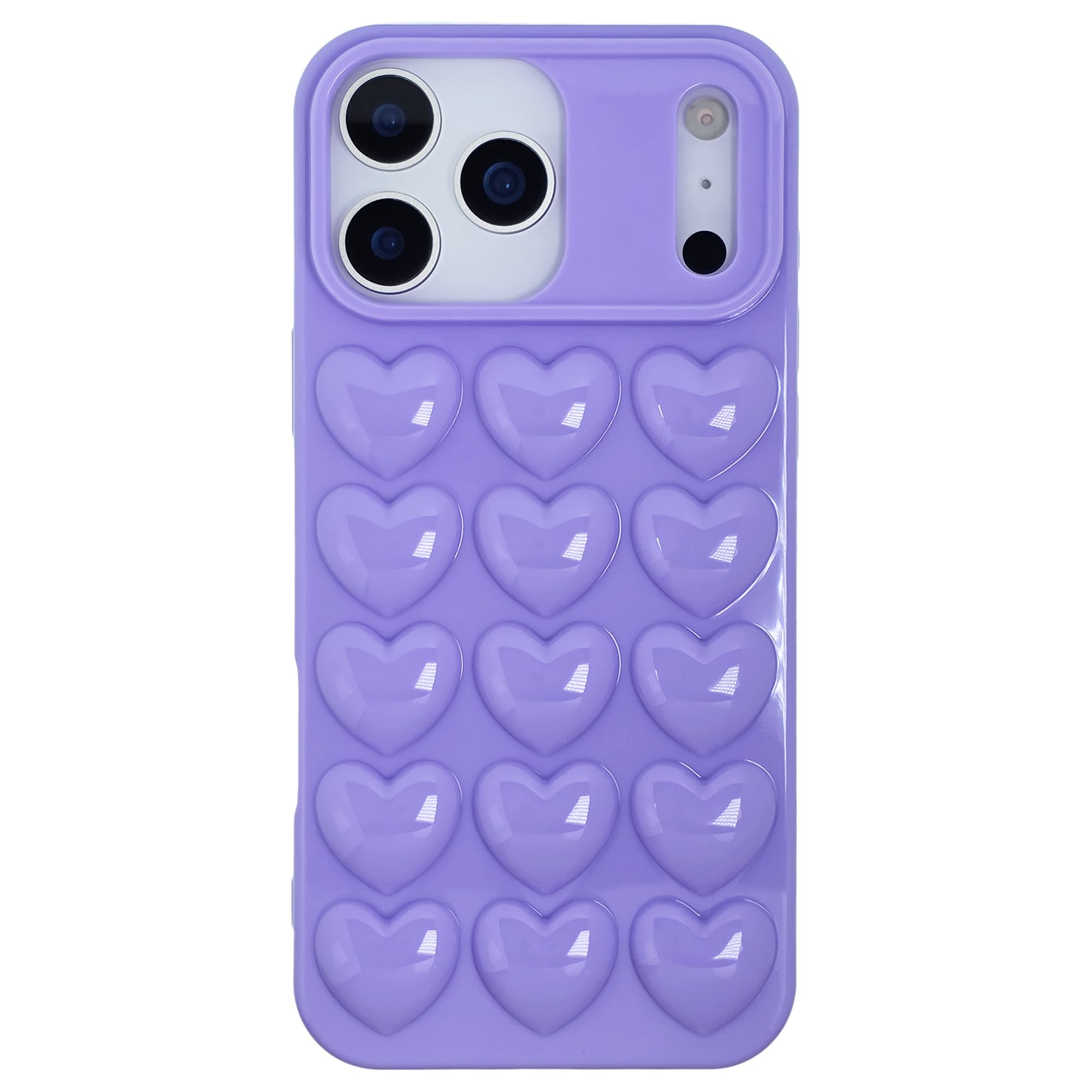 DMaos for iPhone 17 Pro Max Case for Women, 3D Pop Bubble Heart Kawaii Gel Cover, Cute Girly for iPhone17 Pro Max 6.9 inch - Lav