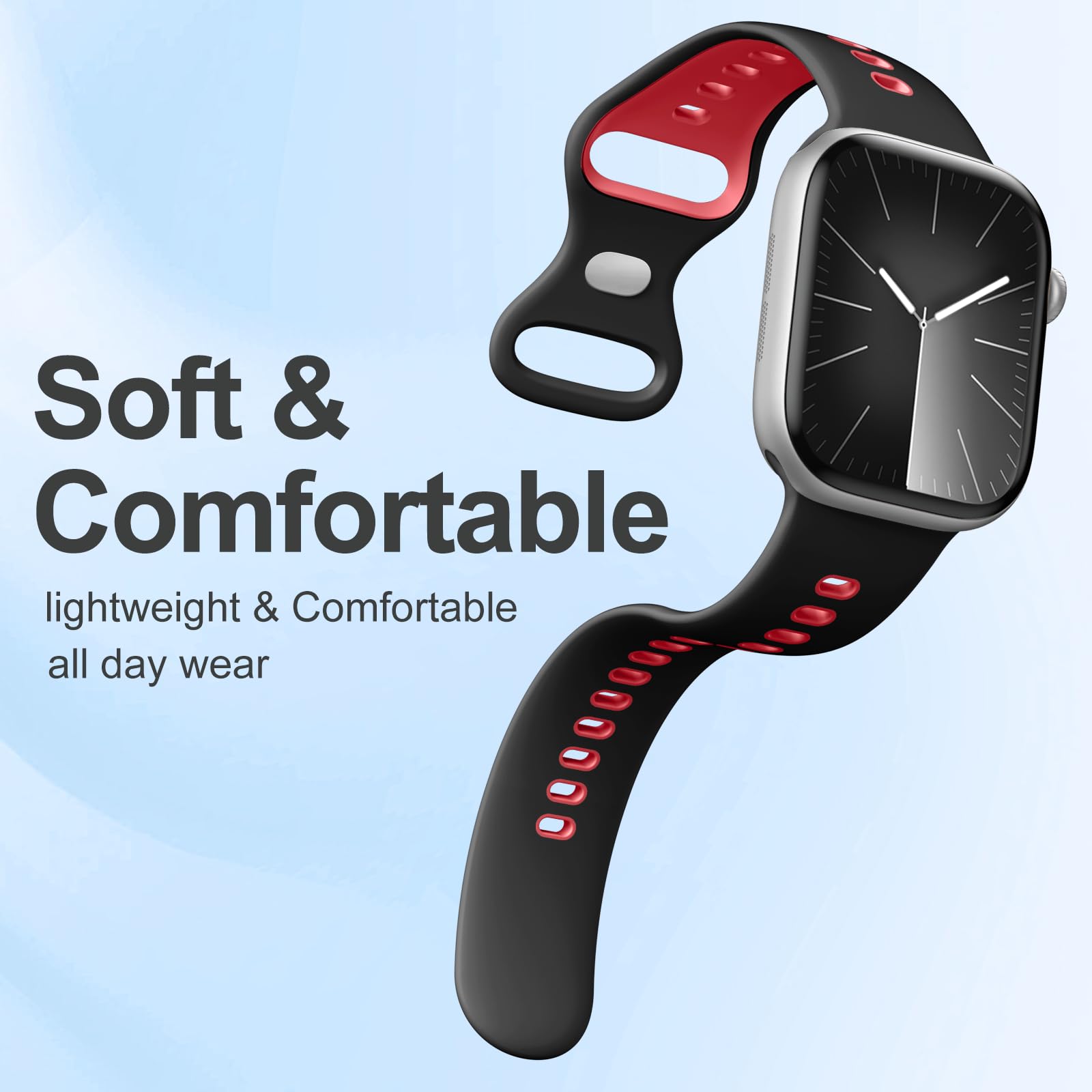 Witzon Sport Band Compatible With Apple Watch Bands For Men 42Mm 41Mm 40Mm 38Mm, Soft Silicone Strap Breathable Smart Watches Re