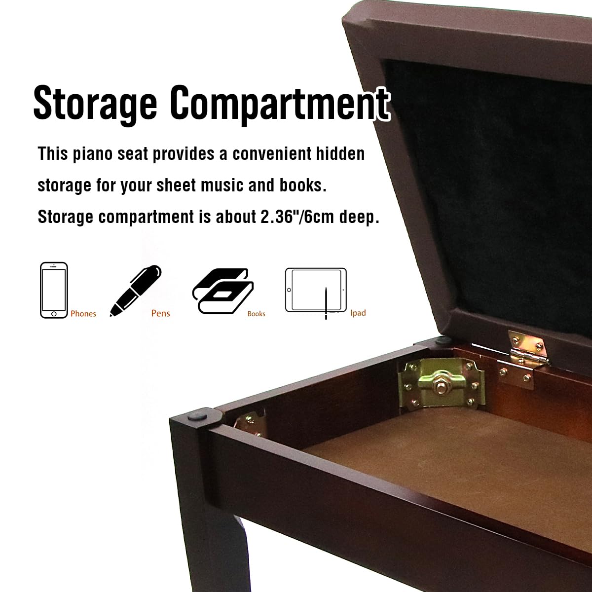 Filisite Piano Bench With Waterproof Padded Cushion, Makeup Stools For Vanity, Bench For Living Room/Bedroom Xj580-2 (Brown)