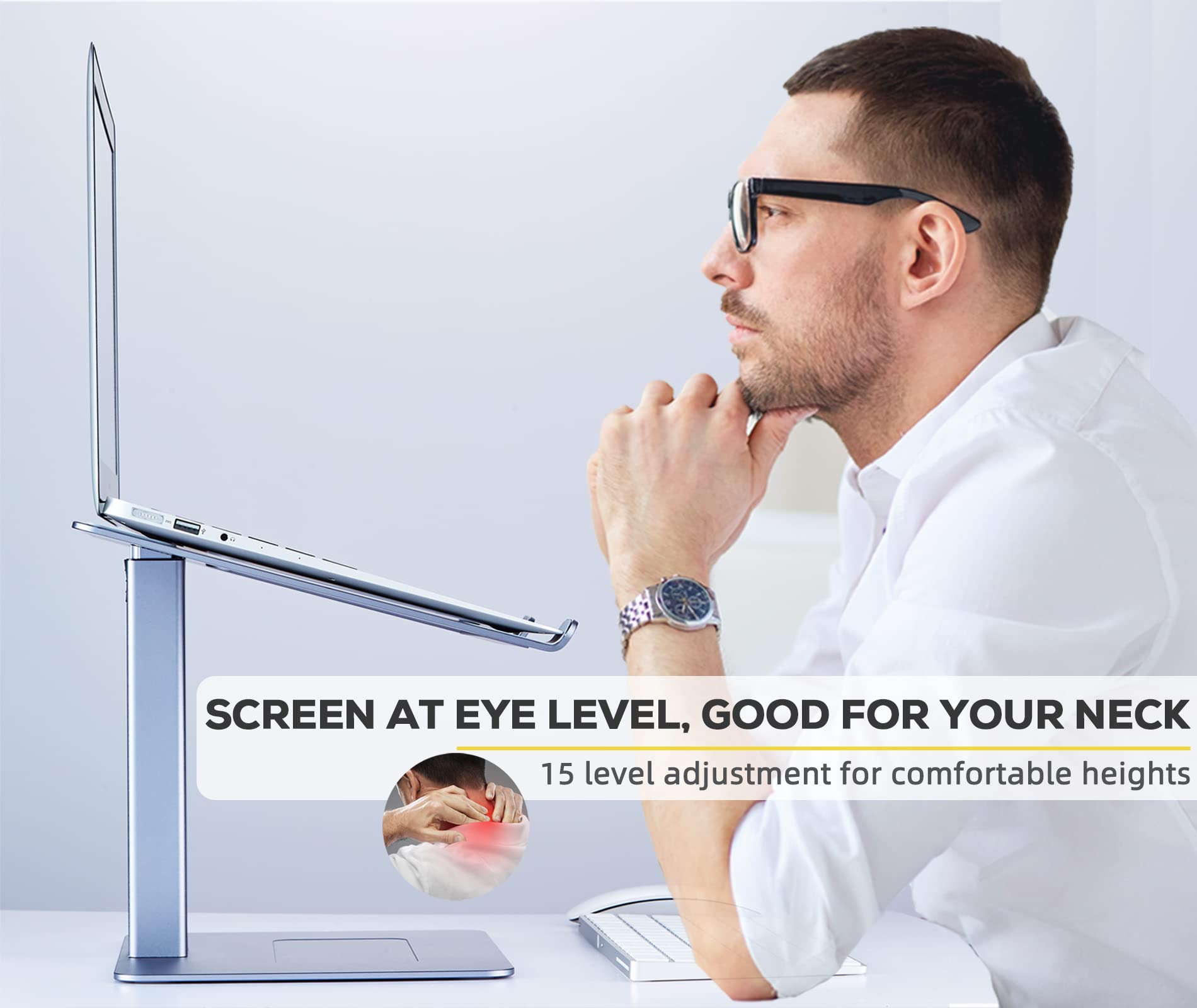 Vecofo Adjustable Laptop Stand, Tall, Strong, Airflow, Suitable For 13.3 17.3 Inch Laptops, Lift Screen To Eye Level For Video C