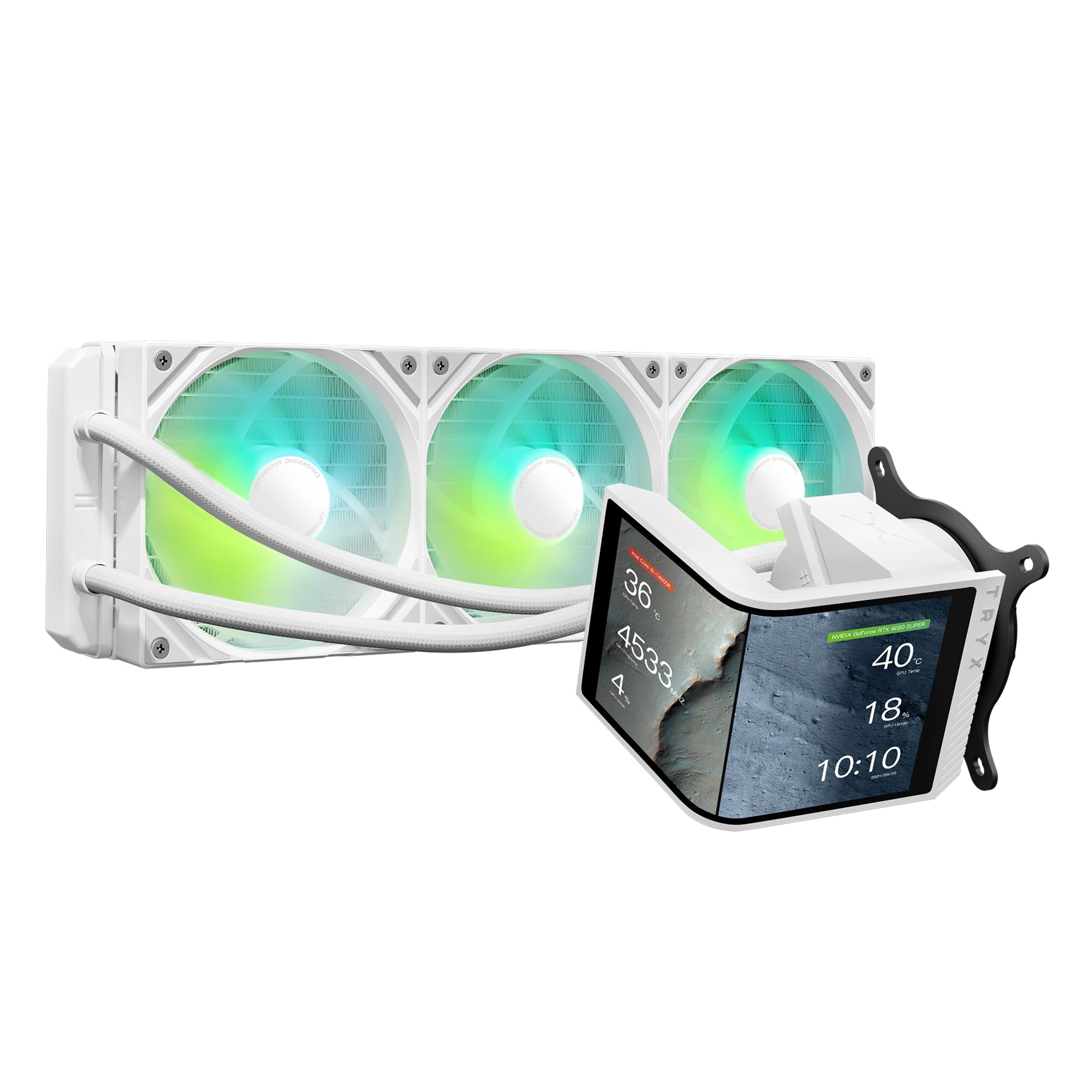 TRYX Panorama SE 360 ARGB White 360mm AIO Rotatable 6.5 AMOLED Curved Screen 3D Anamorphic Effect Customizable AIO Cooler 360m