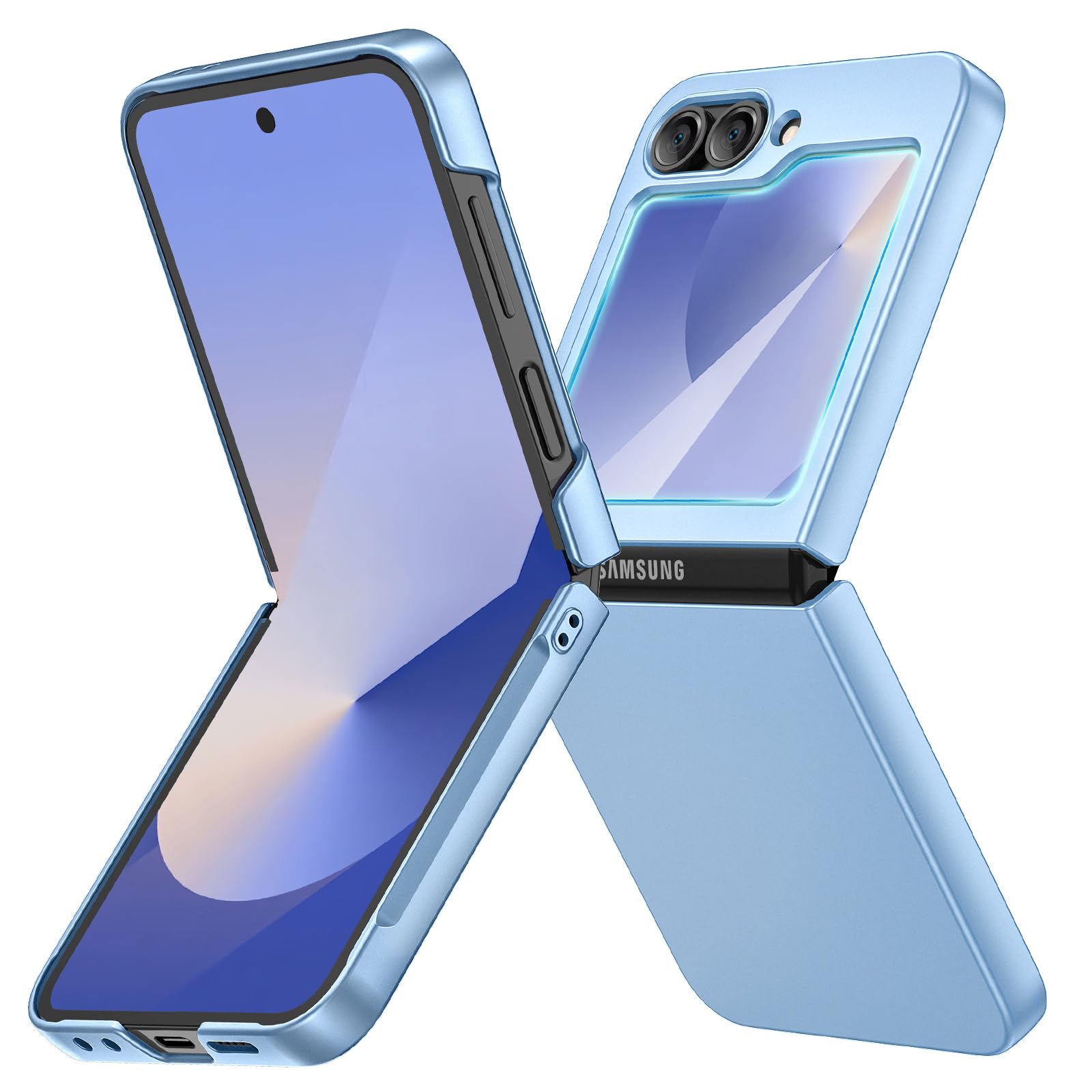 Ruky Slim Case for Samsung Z Flip 6, with Built-in Back Screen Protector & Support Wireless Charging Hard PC Ultra-Thin Full Bod
