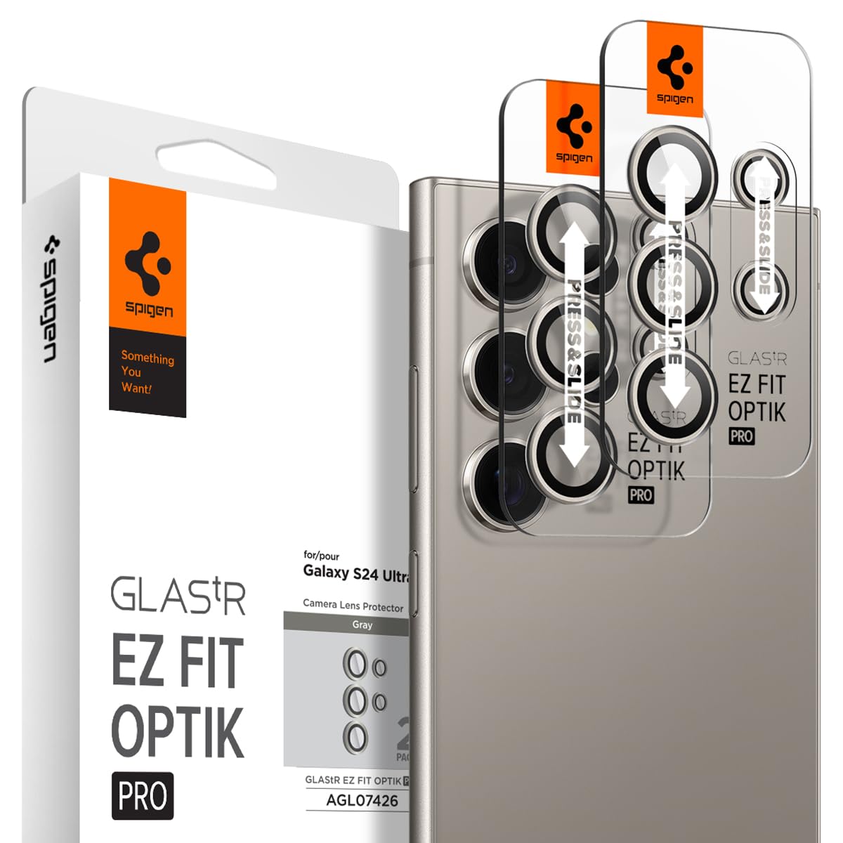 Spigen Camera Lens Screen Protector [GlasTR EZ Fit Optik Pro] Designed for Galaxy S24 Ultra [Case Friendly] - Titanium Gray [2 P