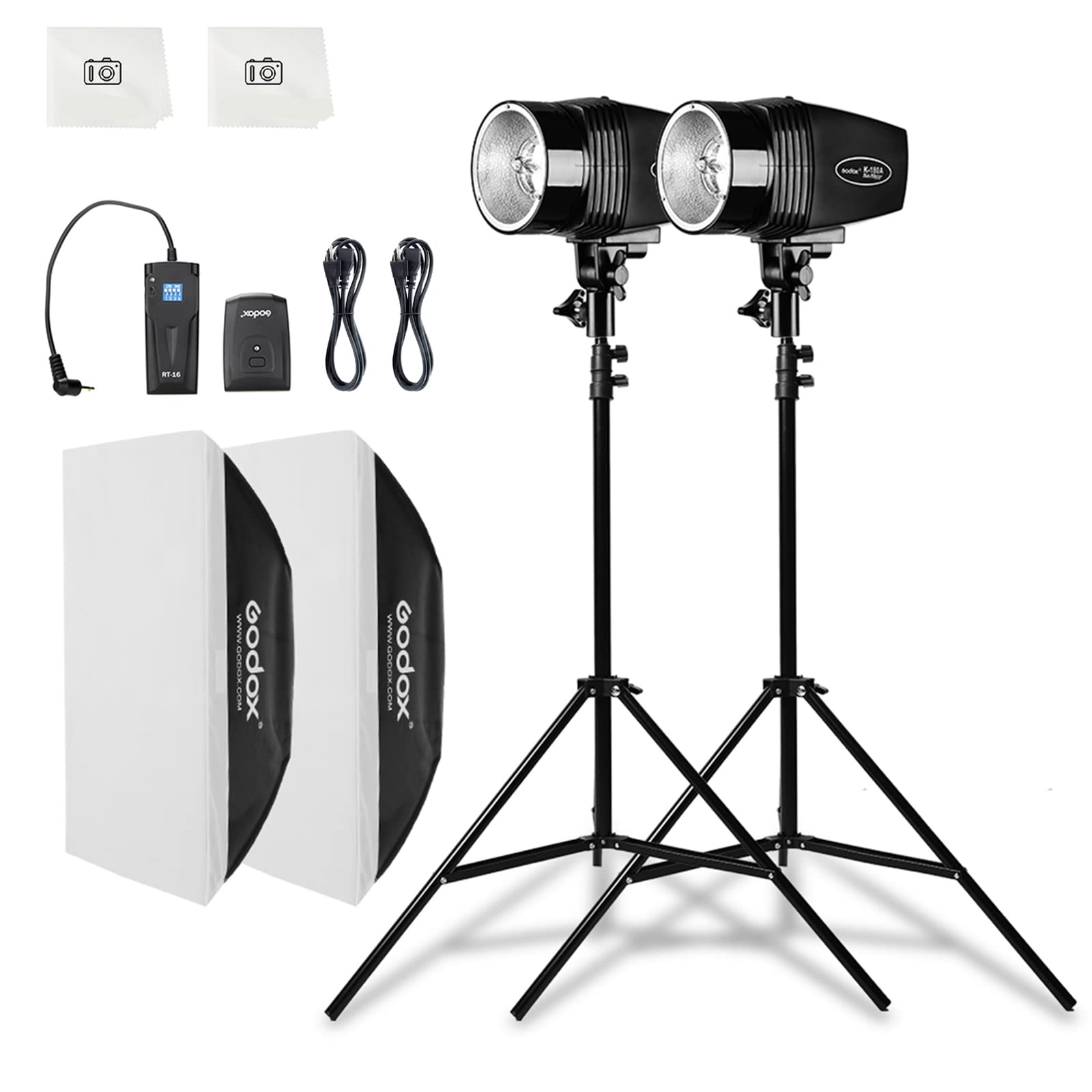 Godox Professional Studio Strobe Lights Kit For Photography, Strobe Softbox Lighting Kit, 2X180W 5600K Monolights With Flash Tri