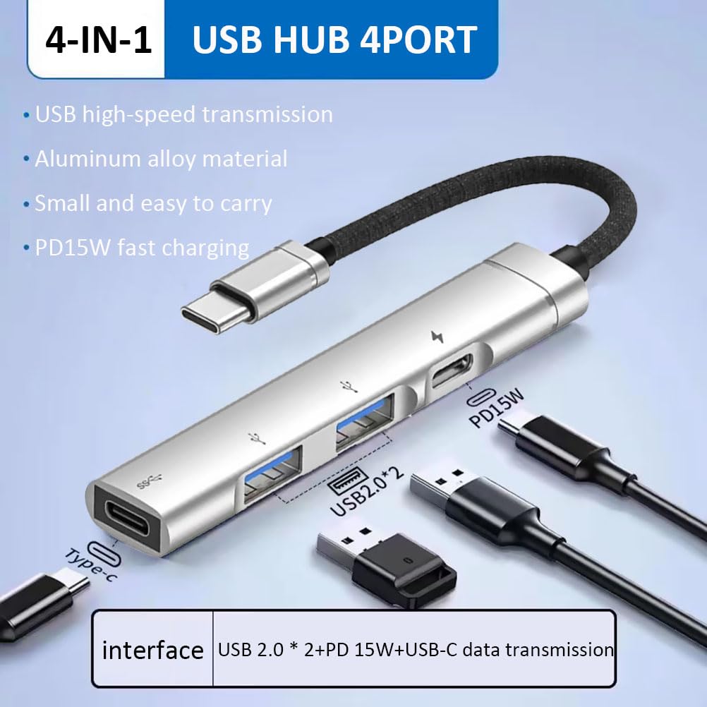 Usb C Hub 3.0 4 Port, Usb Multiple Hub Data Splitter Extender With Usb C Power/Data Port, For Macbook Pro/Air, Foriphone15/Pro/P