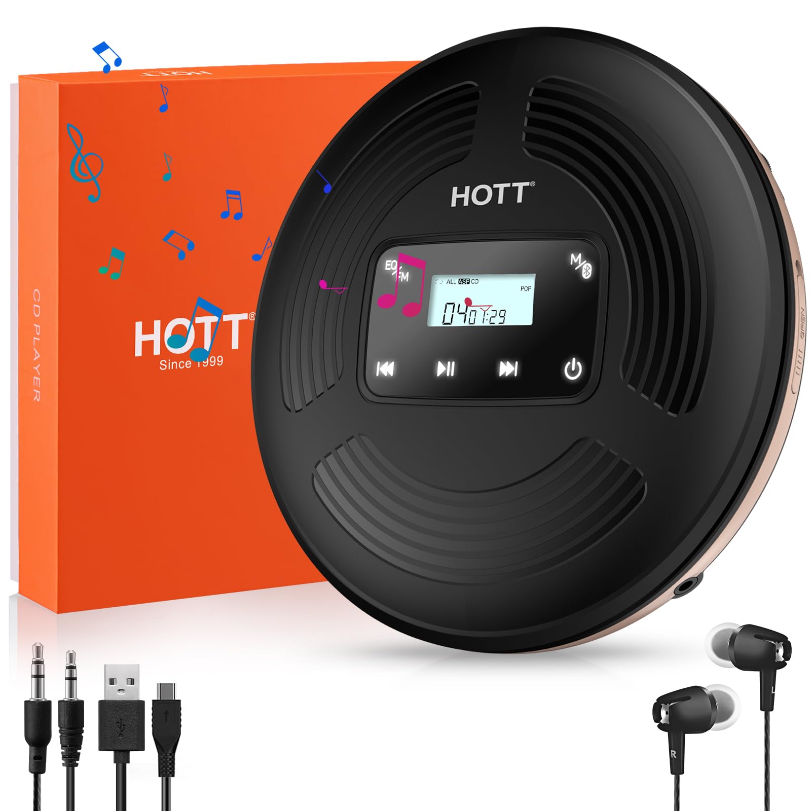 Cd Player Portable With Bluetooth Walkman Bluetooth Cd Player With Fm Transmitter Touch Button And Lcd Display,Rechargeable Disc