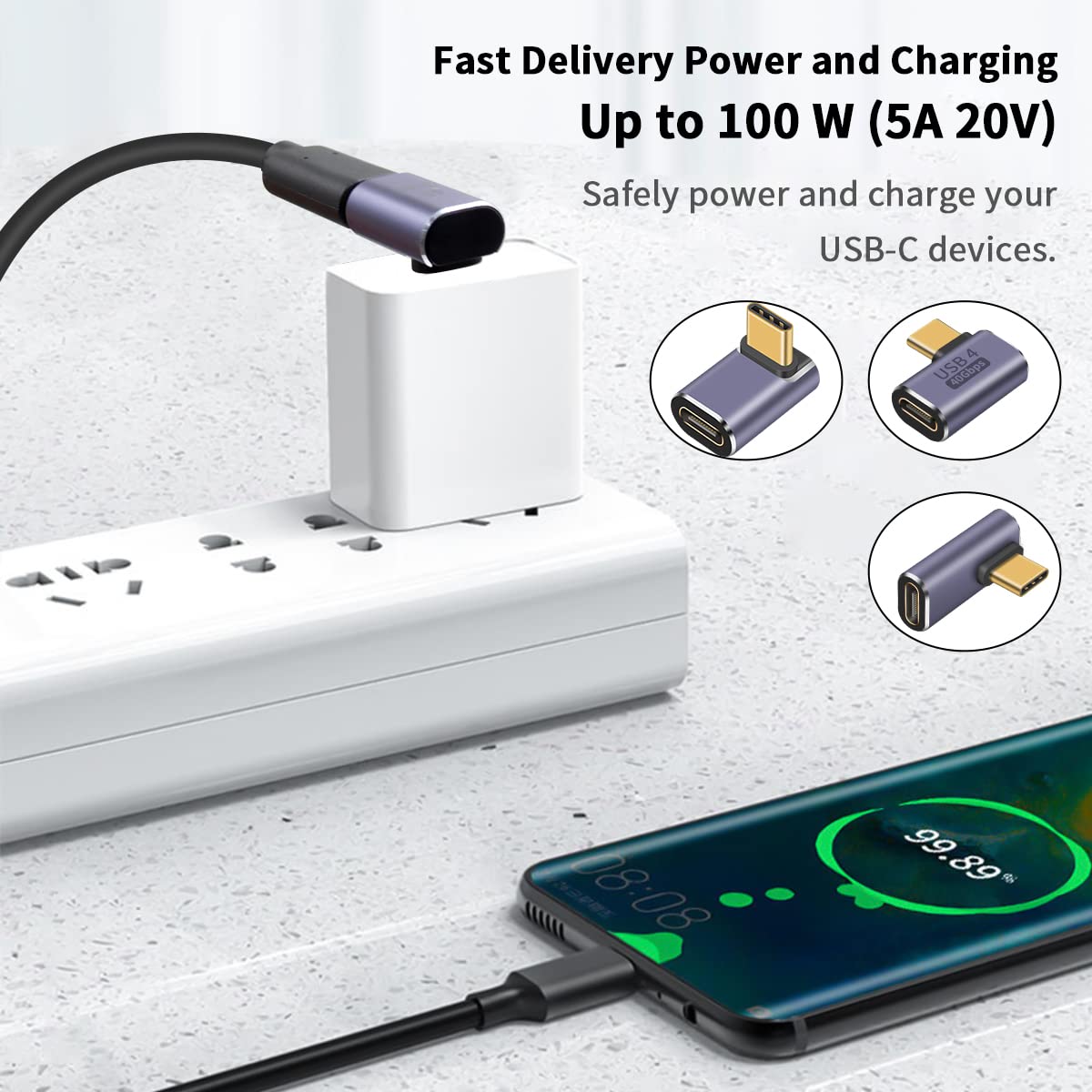 Poyiccot 5Pack Usb C Adapter 40Gbps, Usb C 90 Degree Adapter Pd, Right Angle Usb C Adapter 100W, Usb 3.1 Type C Male To Female Adapter 8K Usb C Extender Adapter For Laptop, Tablet And Phones