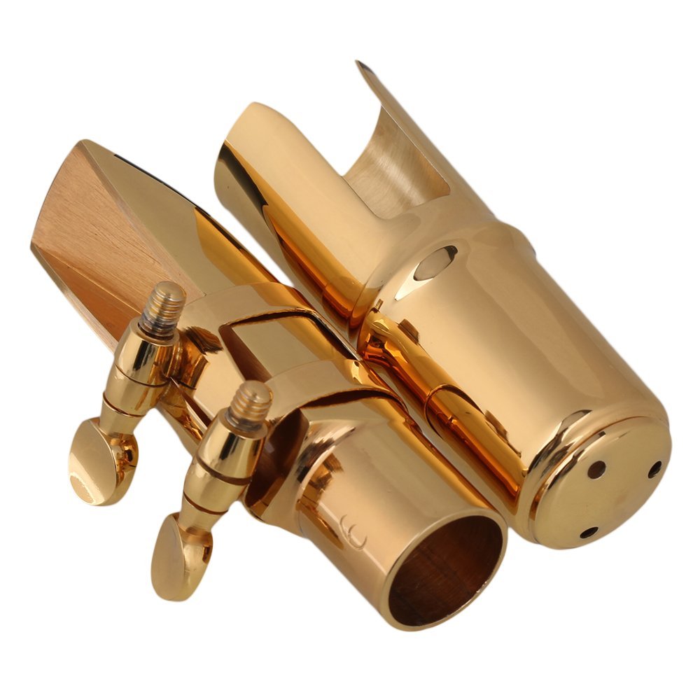 Yibuy #6 Golden Brass B Flat Soprano Saxophone Mouthpiece With Ligature Reed