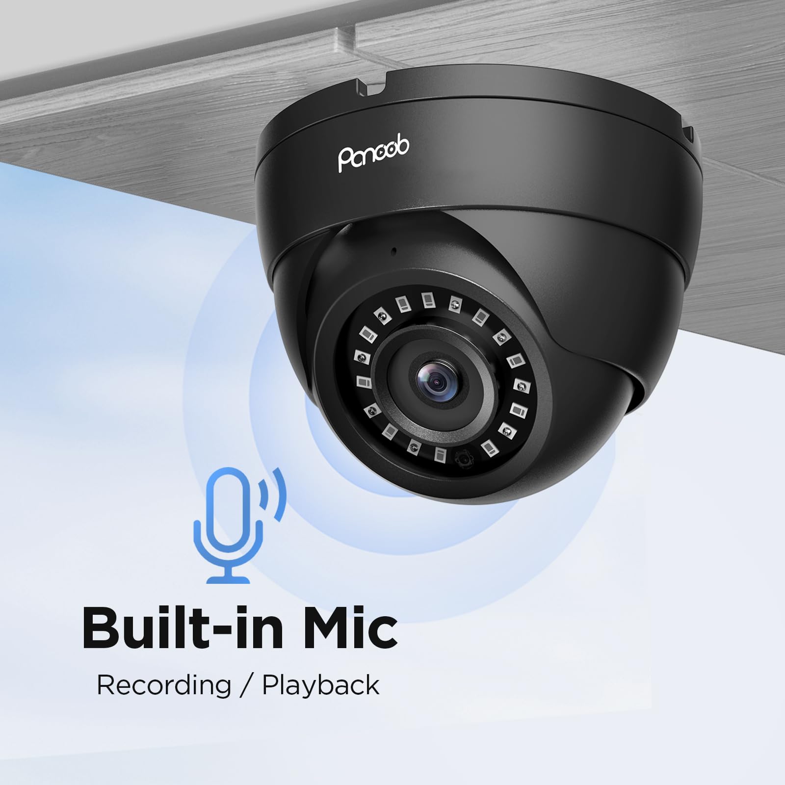 Panoob 5Mp Turret Ip Poe Camera Outdoor Indoor, Wired Security Surveillance Poe Dome Camera, Built In Microphone, Human Detectio