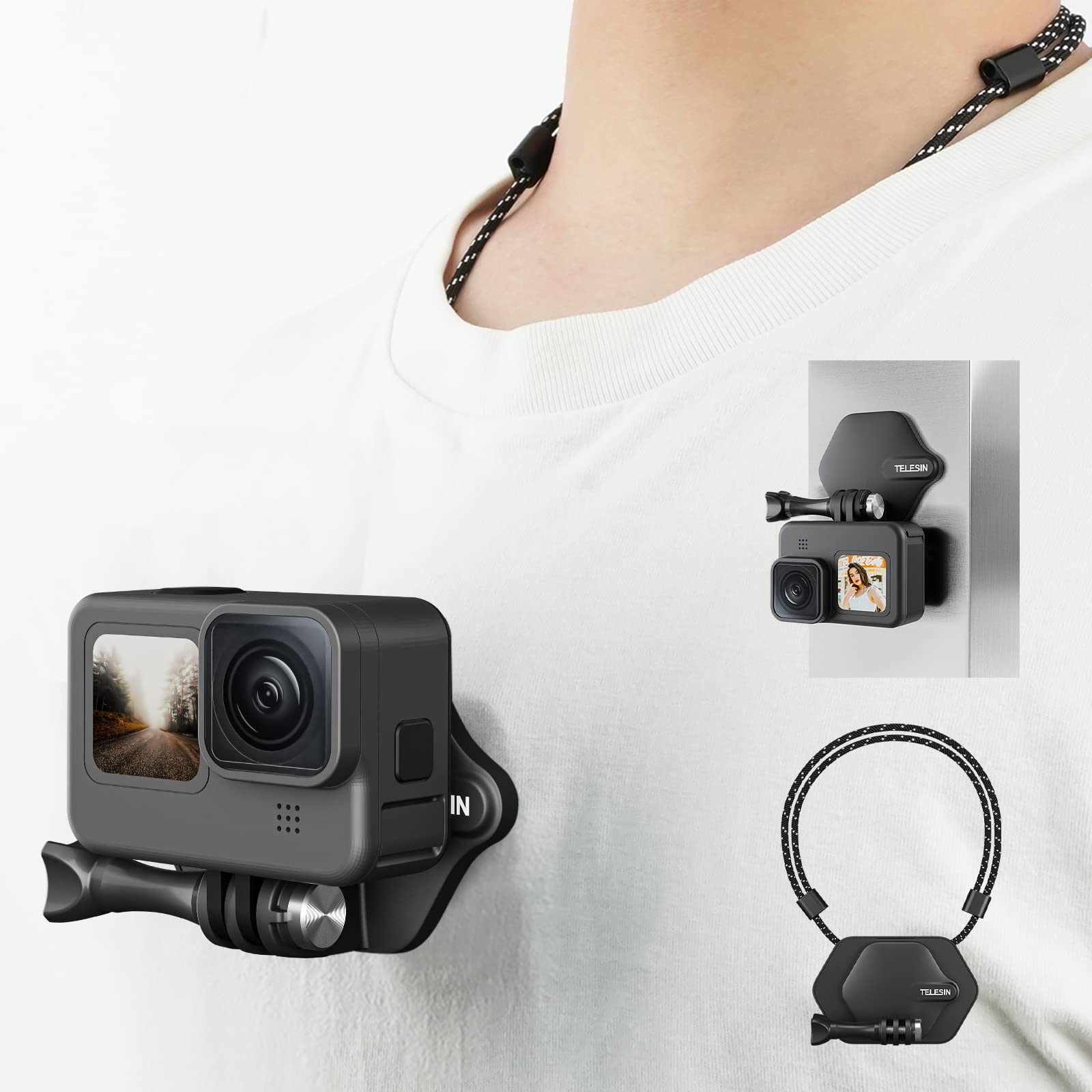 Telesin 360 Magnetic Mount Chest Mount With Neck Strap Necklace Lanyard Body Accessories For Gopro Max Hero 11 10 9 8 7 Insta360