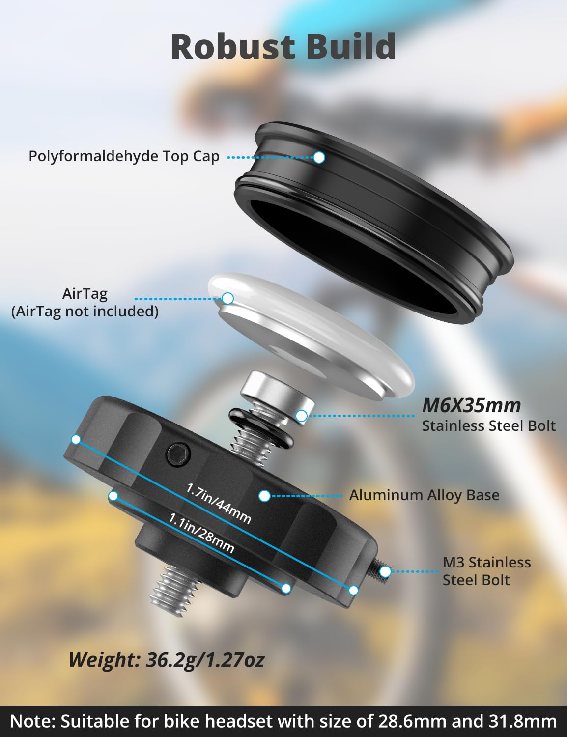 Supmega Airtag Bike Mount, Hidden Bicycle Stem Cap Mount For Airtag, Anti Theft Bike Gps Tracker Accessory Waterproof Airtag Hol