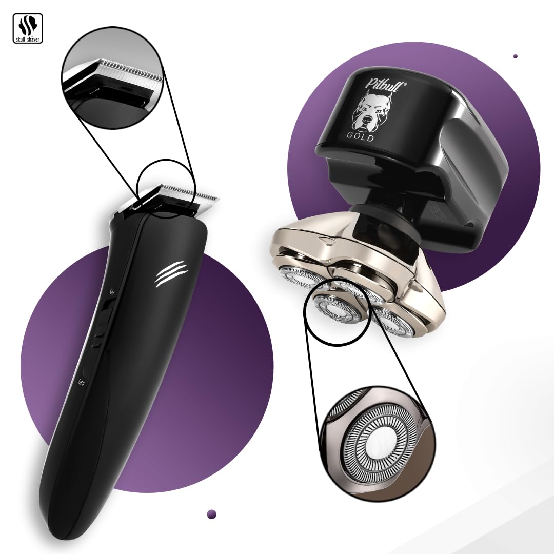 Skull Shaver Pitbull Gold Pro Electric Razor & Baby Beast Trimmer For Men   Best Bald Head Shaver And Beard Trimmer